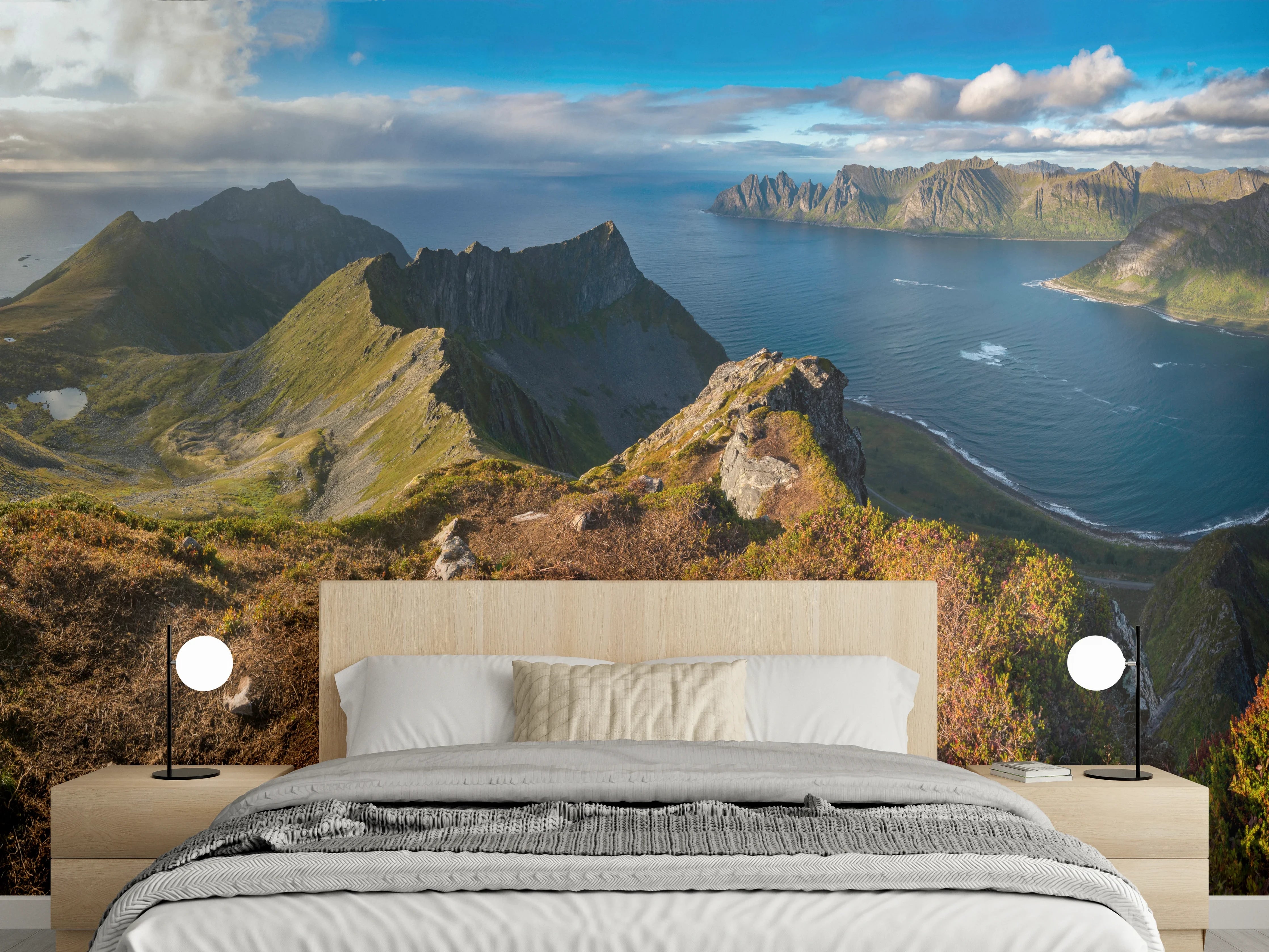 Wandverkleidung Schlafzimmer - Nordisches Küstenpanorama Blau-Grün