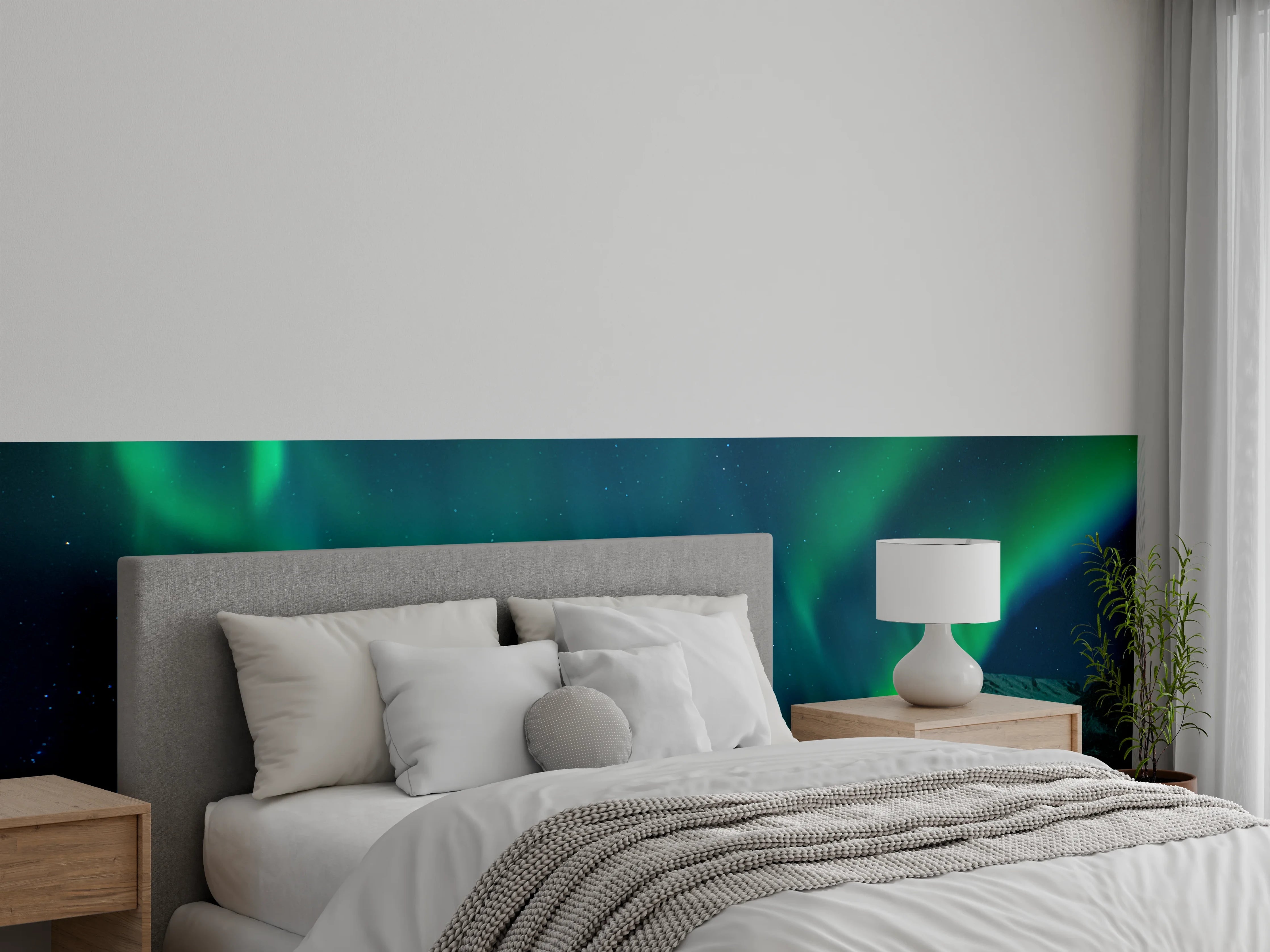 Wandverkleidung Schlafzimmer - Nordlichter Landschaft – Grüne Polarlichter