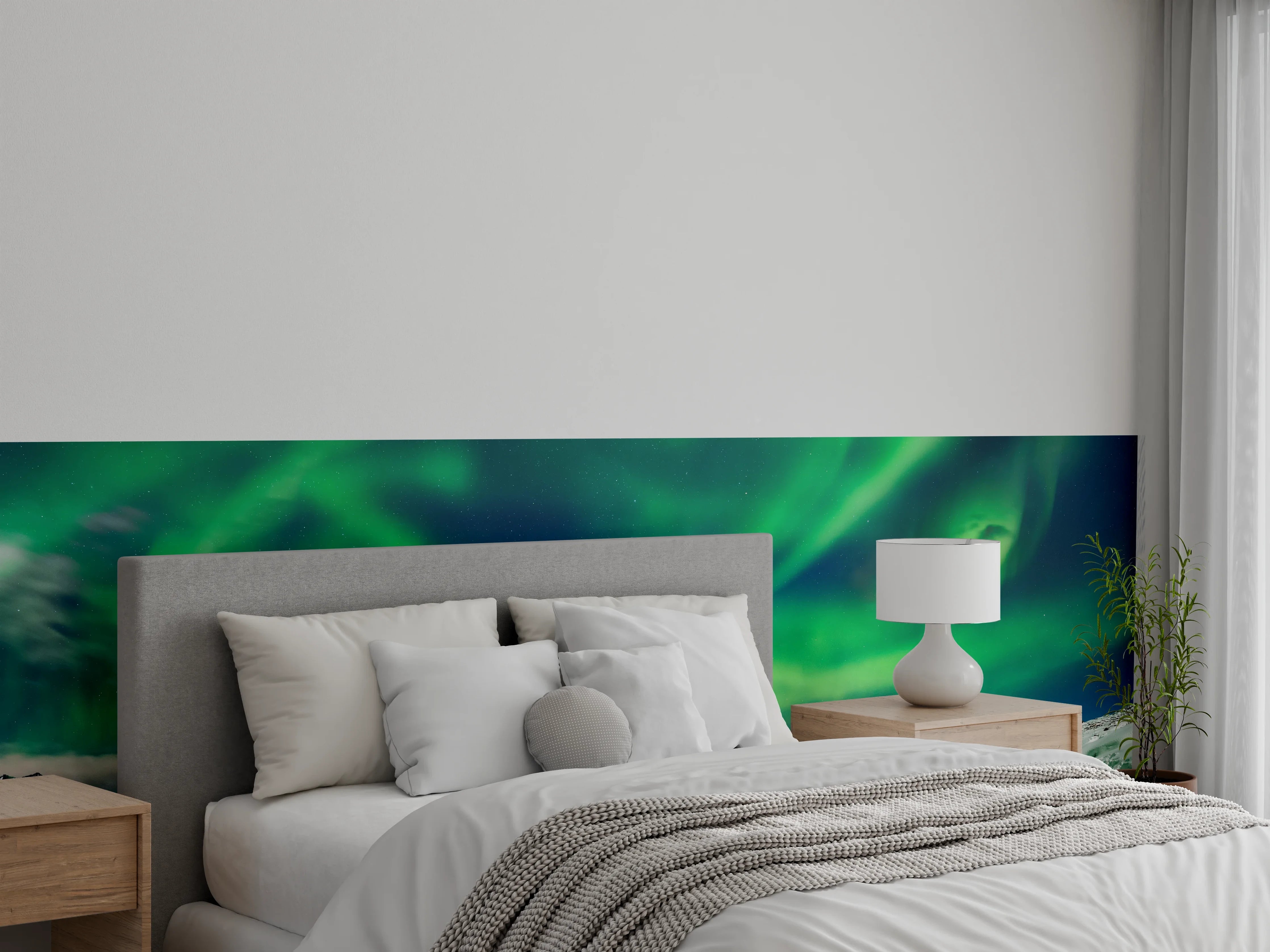 Wandverkleidung Schlafzimmer - Nordlichter über arktischer Küste
