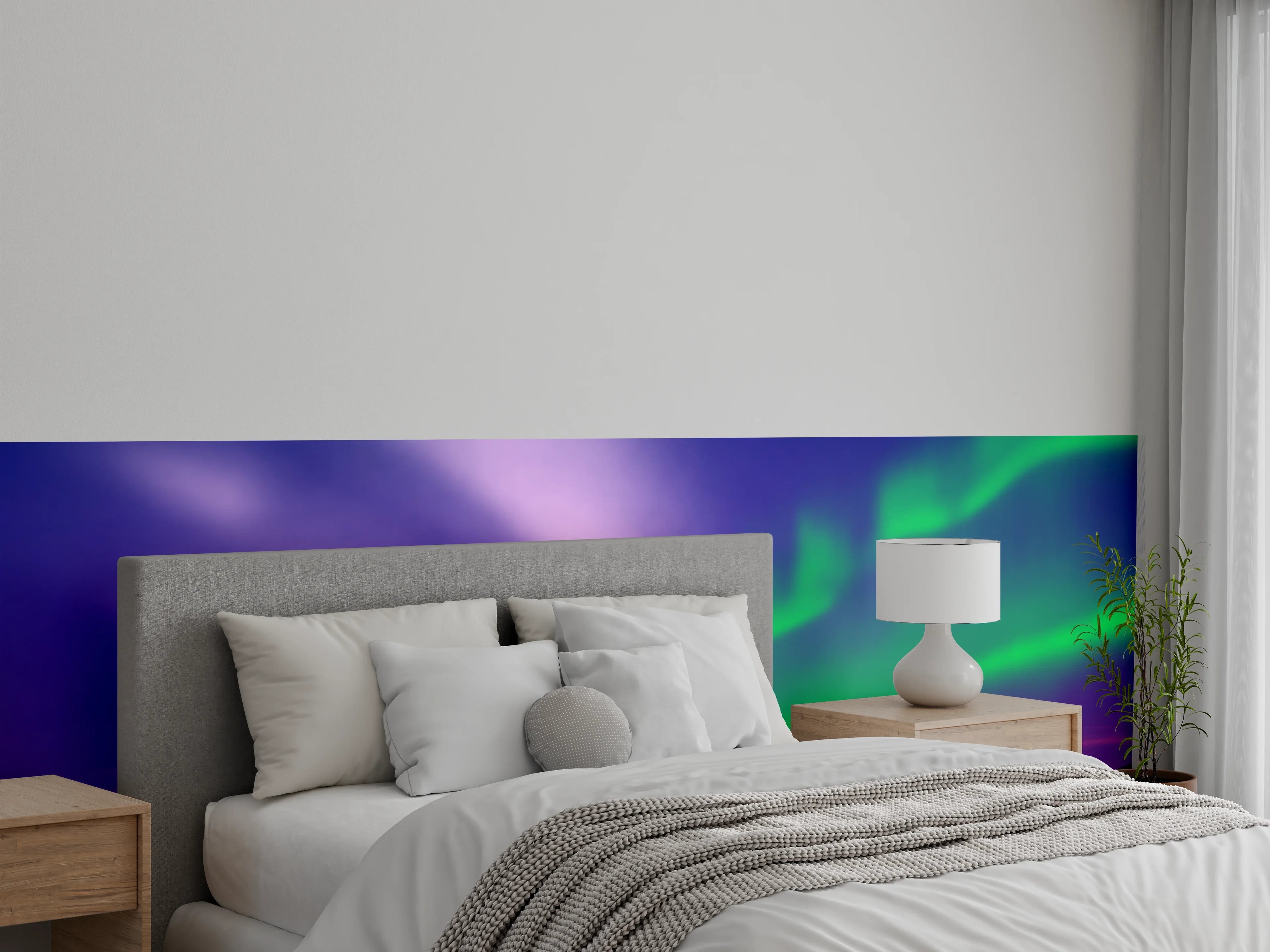 Wandverkleidung Schlafzimmer - Nordlichter über mystischer Insel