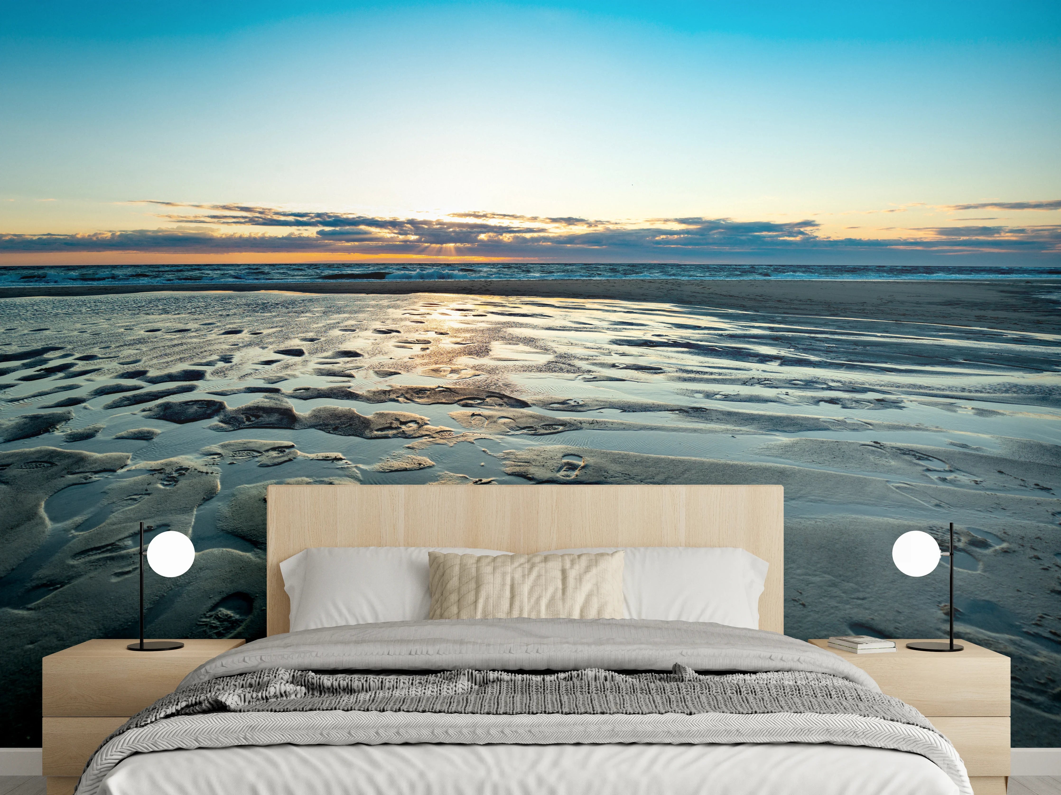 Wandverkleidung Schlafzimmer - Nordsee Sonnenuntergang am Wattenmeer Strand