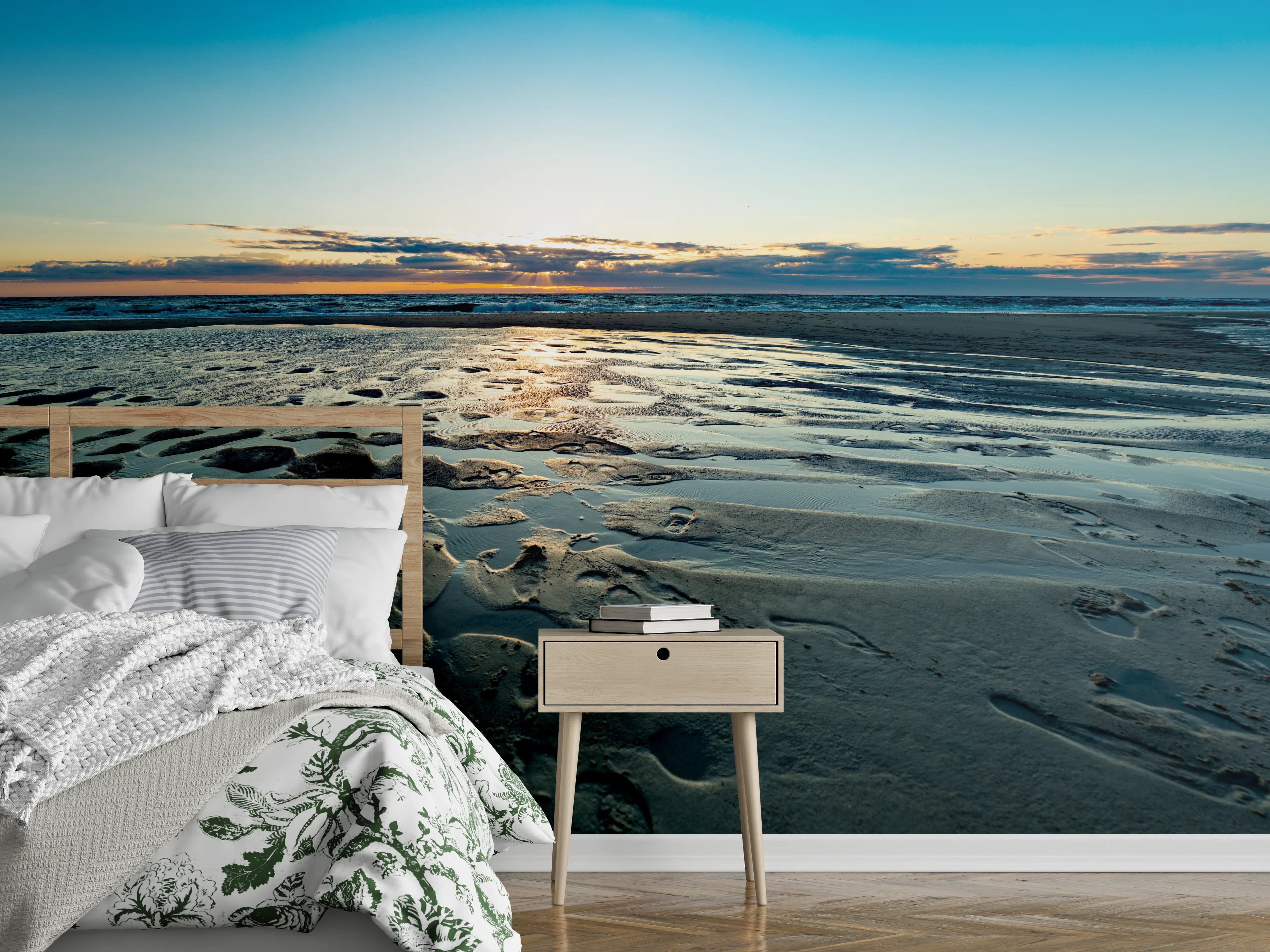 Wandverkleidung Schlafzimmer - Nordsee Sonnenuntergang am Wattenmeer Strand