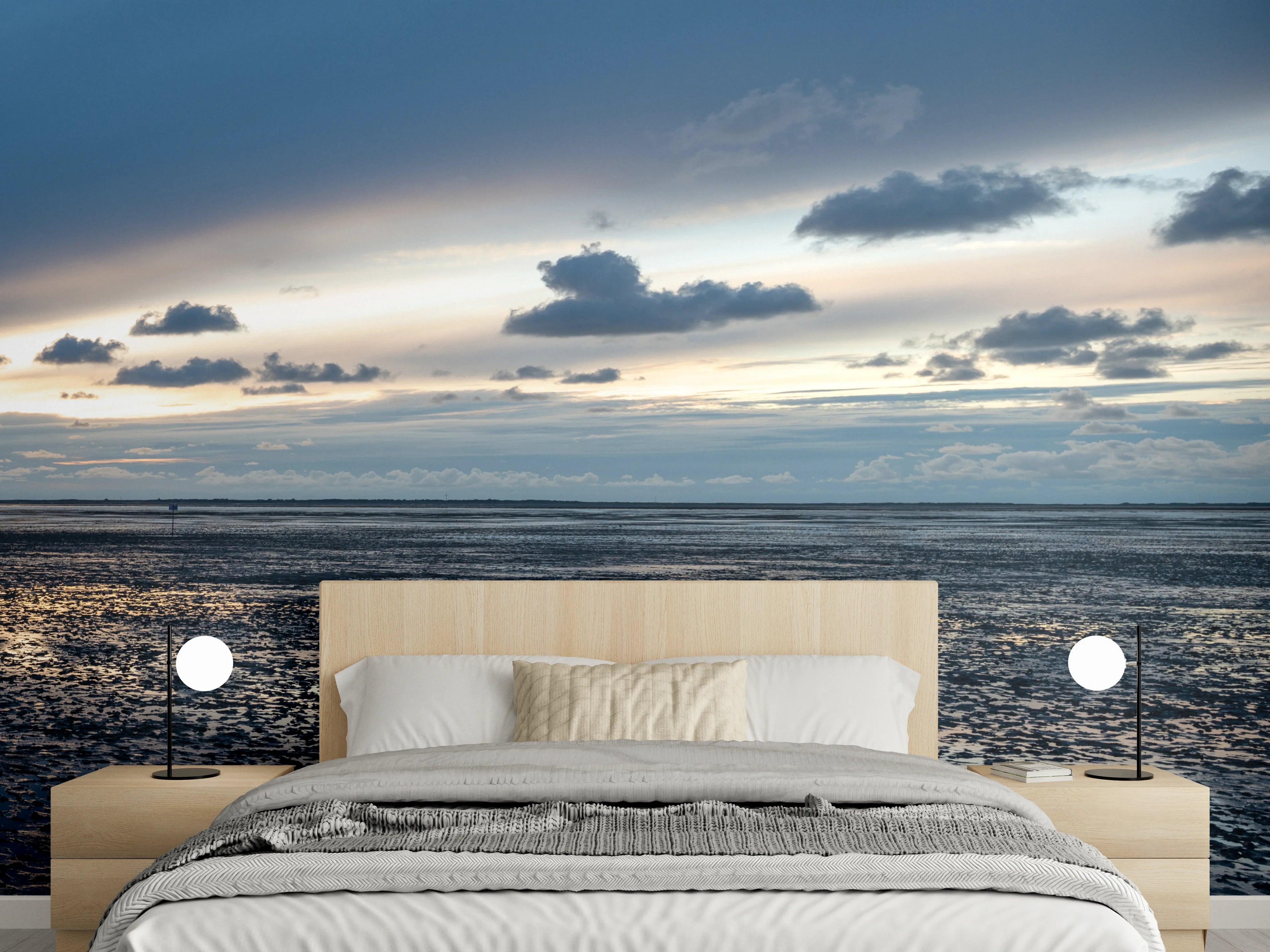 Wandverkleidung Schlafzimmer - Nordsee Wattlandschaft bei Sonnenuntergang