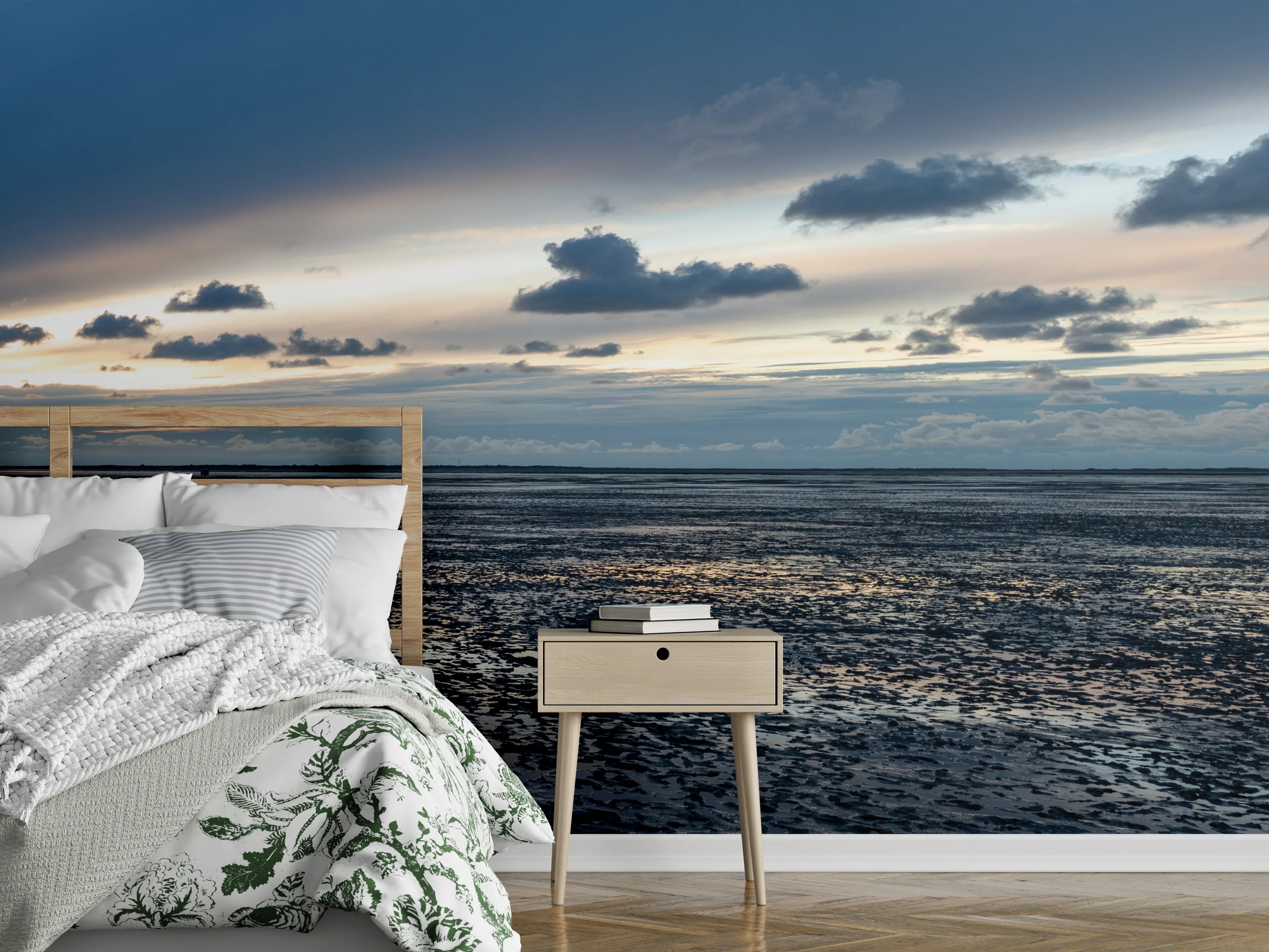Wandverkleidung Schlafzimmer - Nordsee Wattlandschaft bei Sonnenuntergang