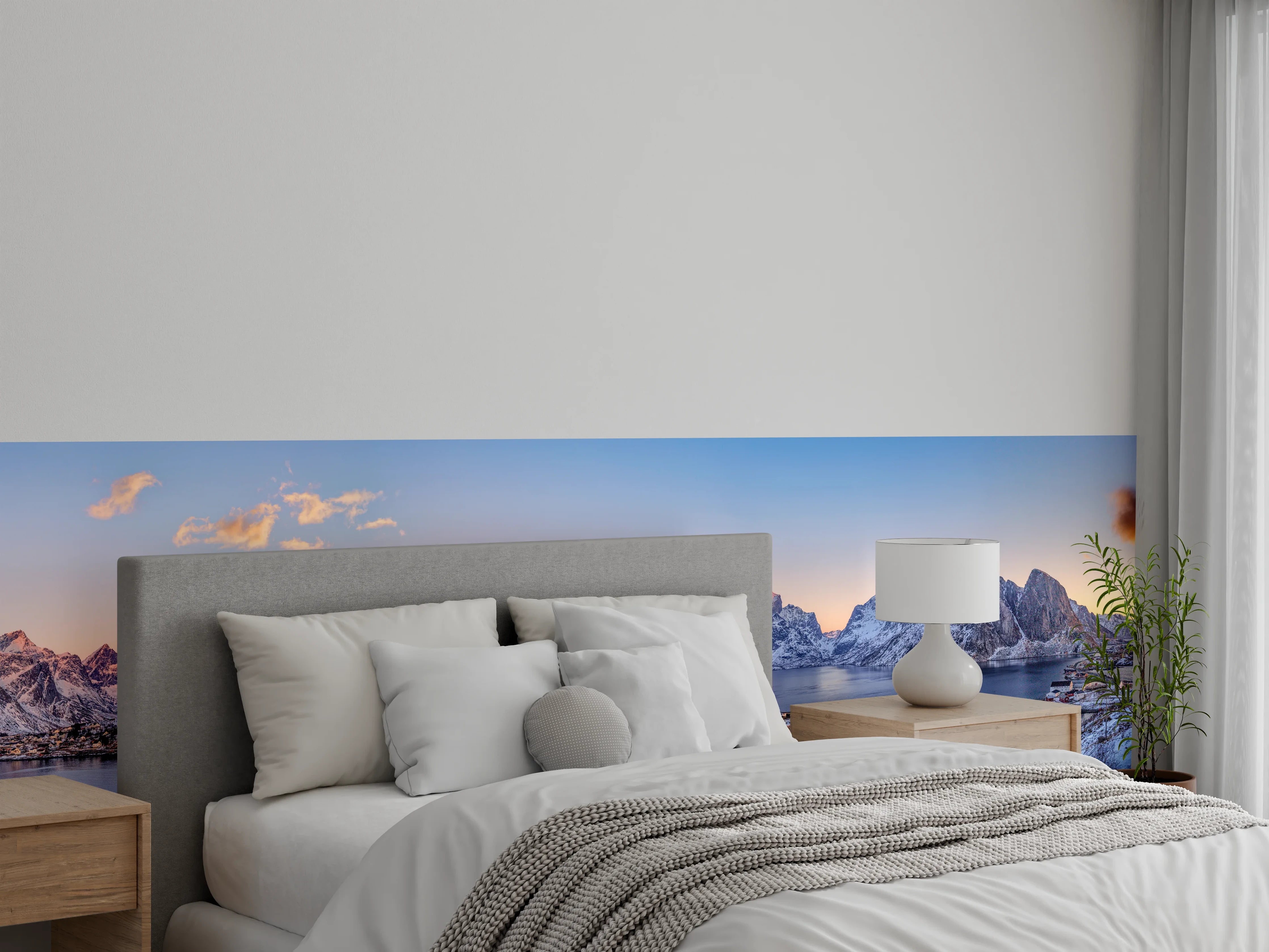 Wandverkleidung Schlafzimmer - Norwegen Fjord Panorama Blau-Weiß