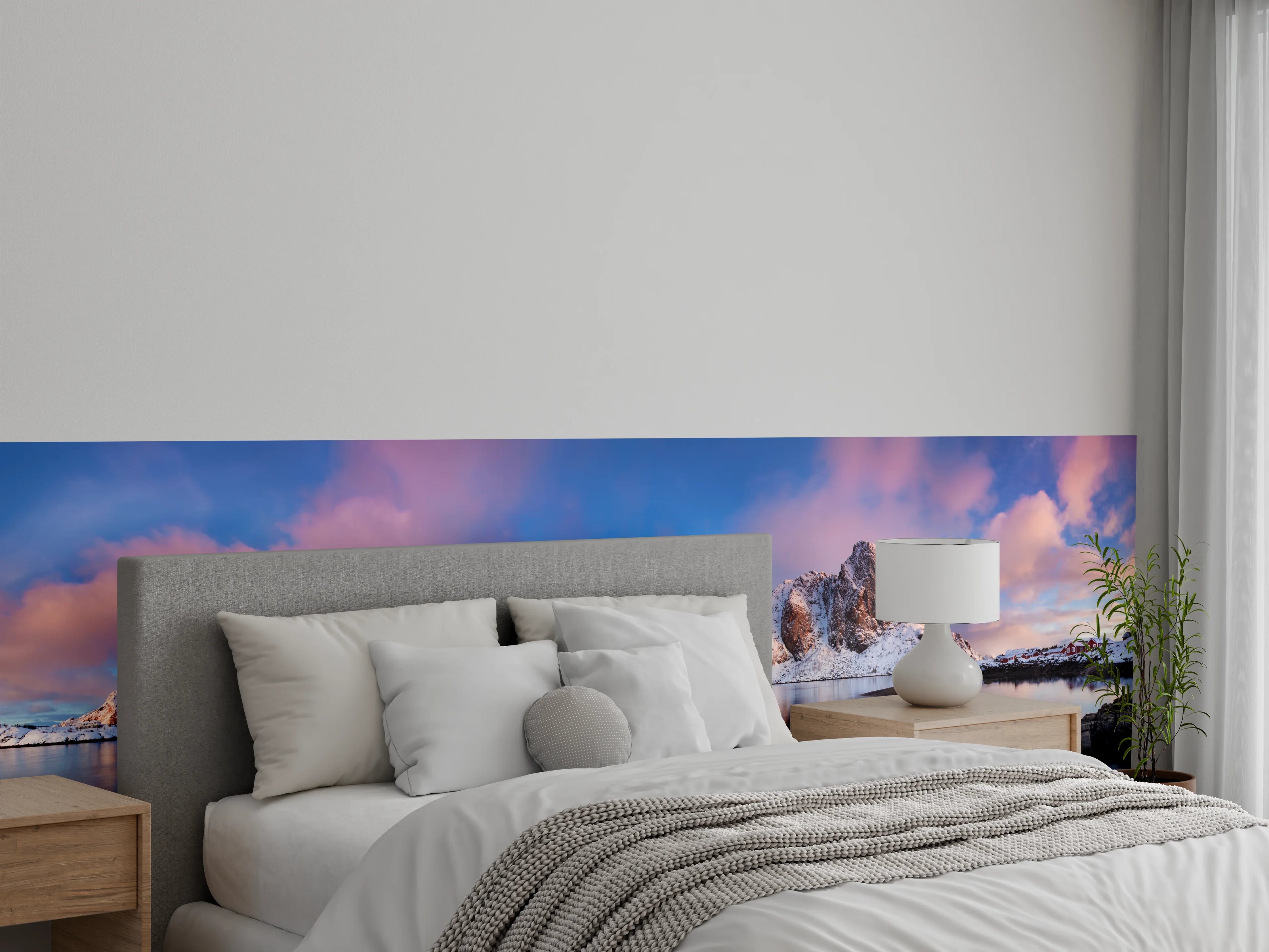 Wandverkleidung Schlafzimmer - Norwegische Küste Blau-Rosa