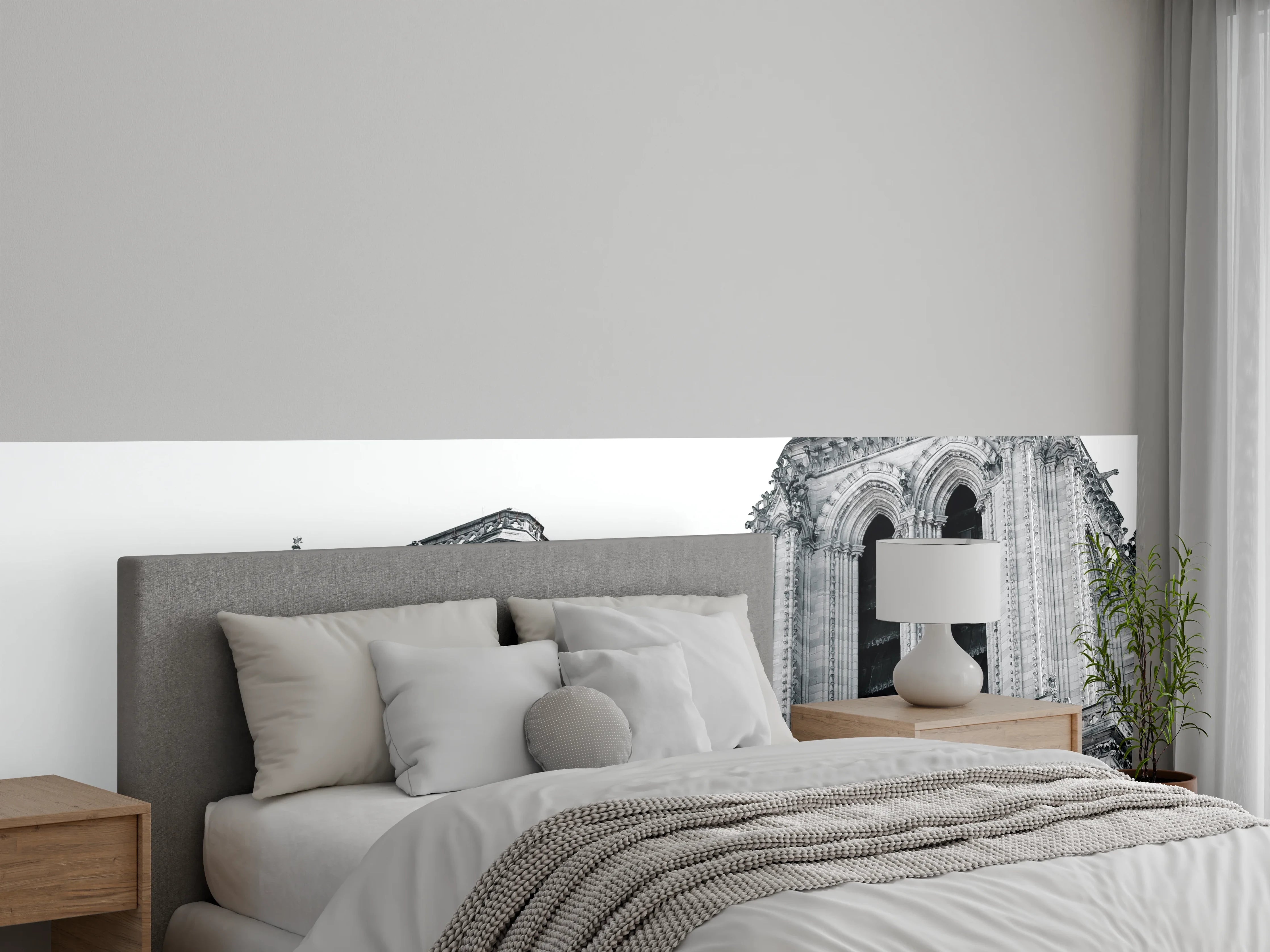 Wandverkleidung Schlafzimmer - Notre-Dame Schwarz-Weiß Architekturmotiv