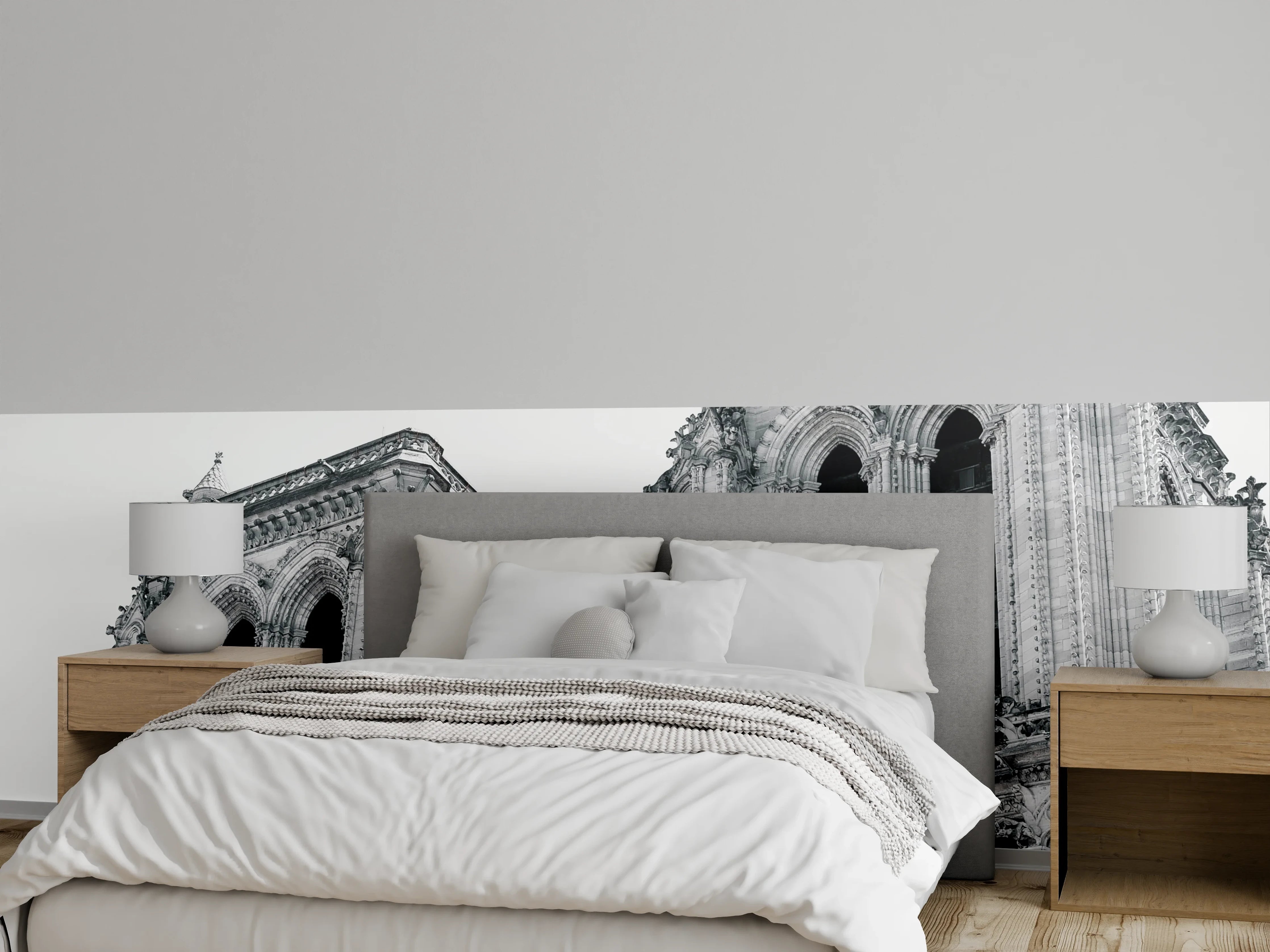 Wandverkleidung Schlafzimmer - Notre-Dame Schwarz-Weiß Architekturmotiv