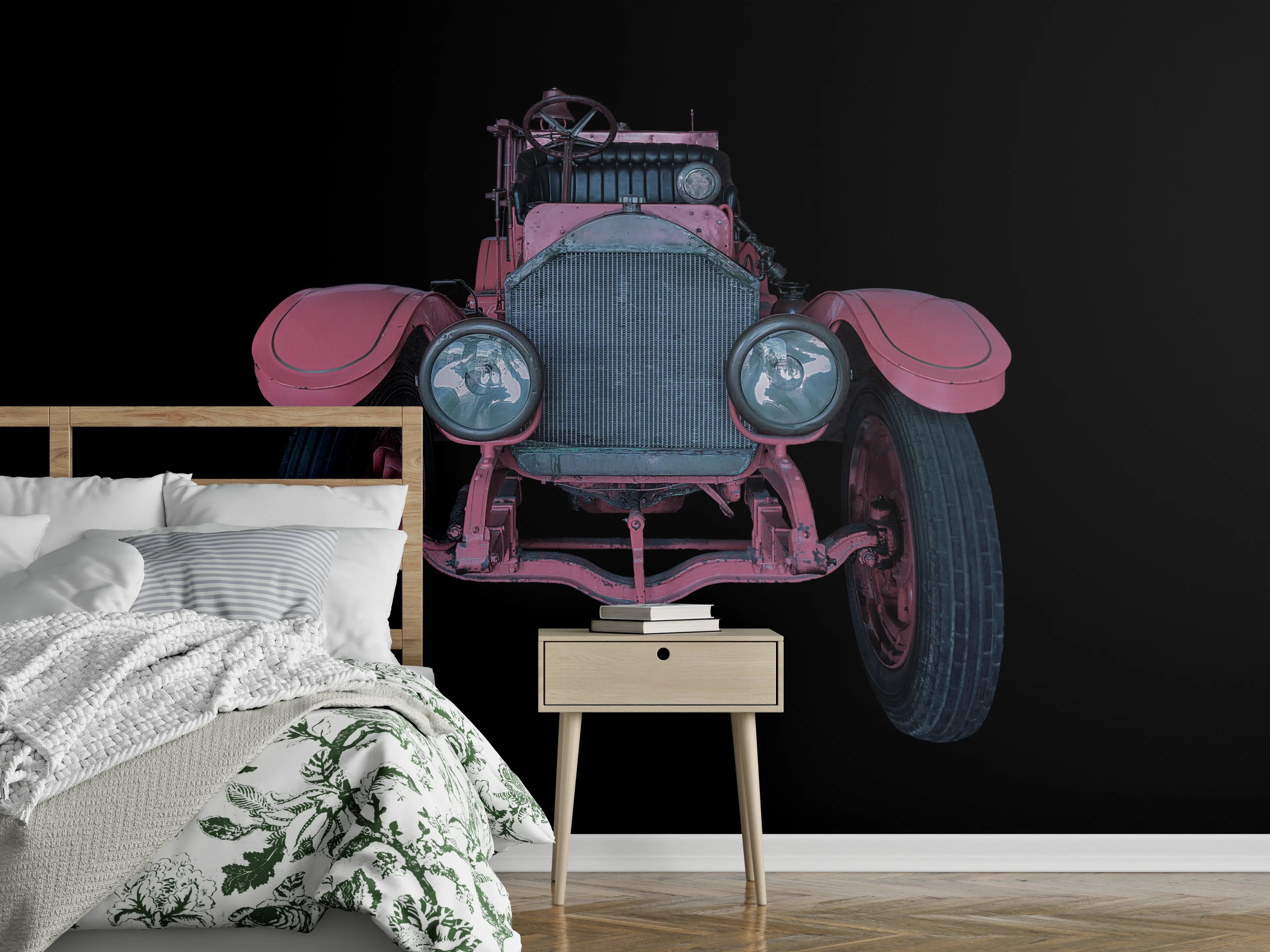 Wandverkleidung Schlafzimmer - Oldtimer isoliert auf Schwarz
