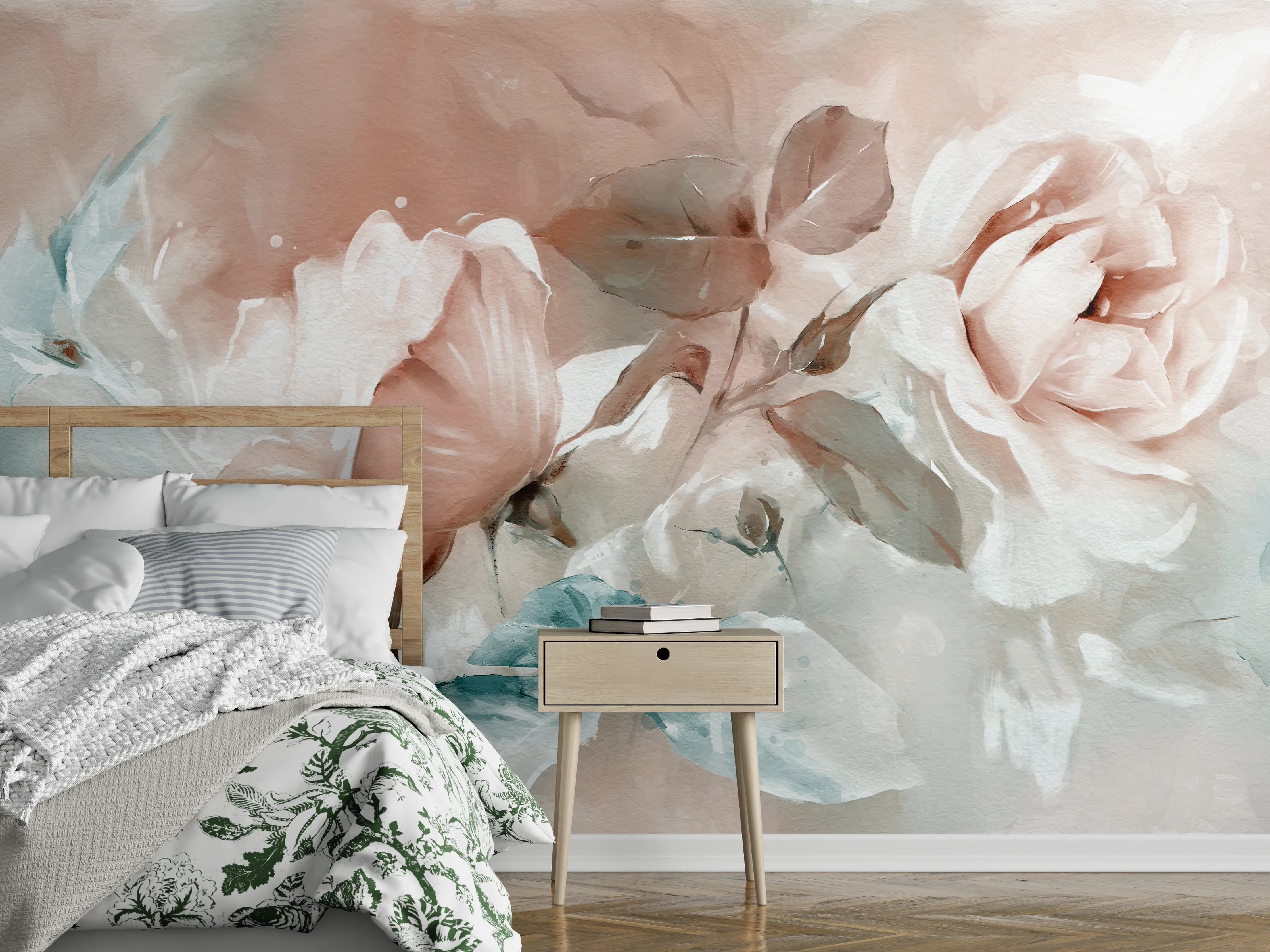 Wandverkleidung Schlafzimmer - Ölgemälde mit Rose