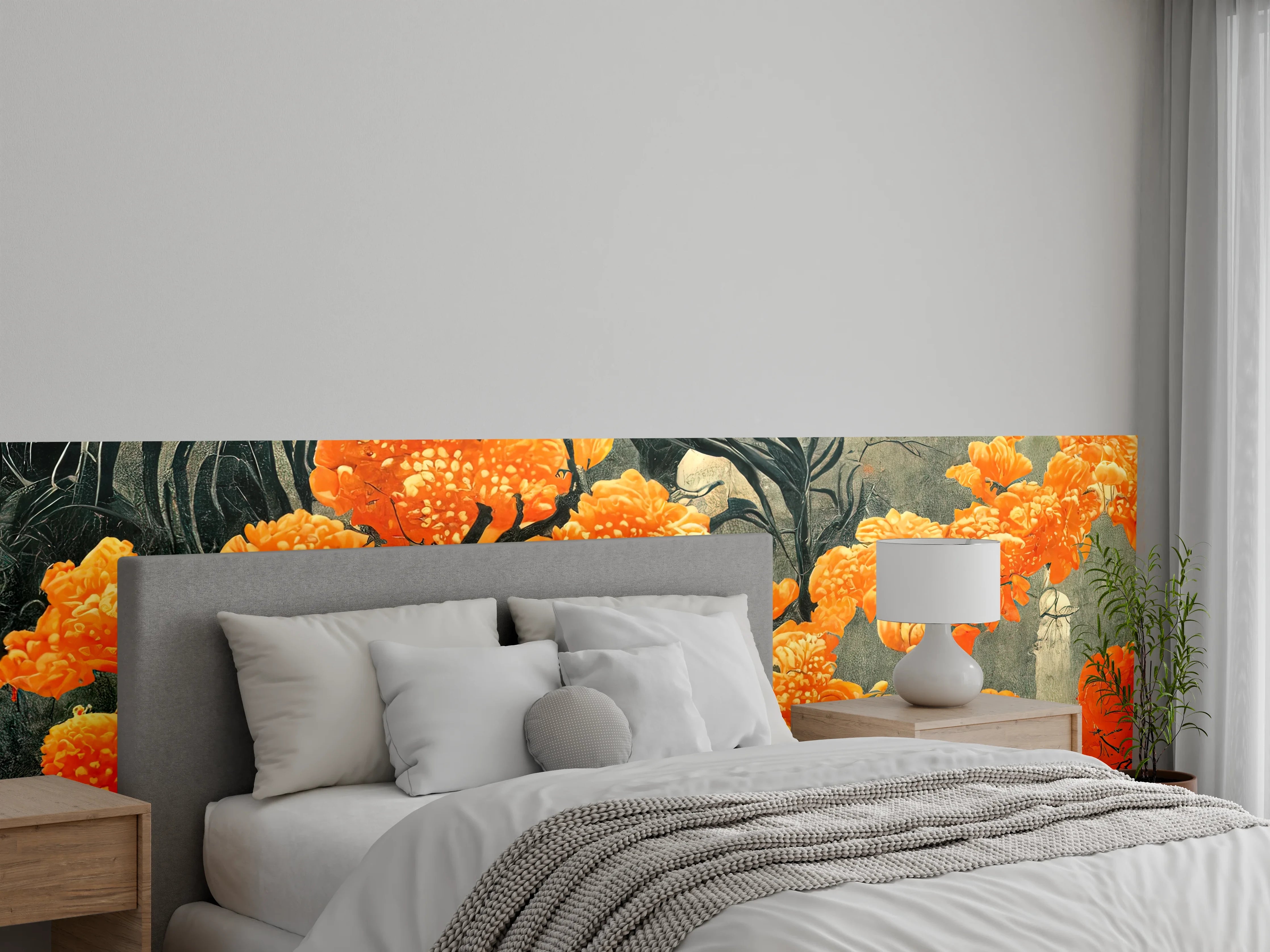 Wandverkleidung Schlafzimmer - Orange Chrysanthemen Kunst Wandbild