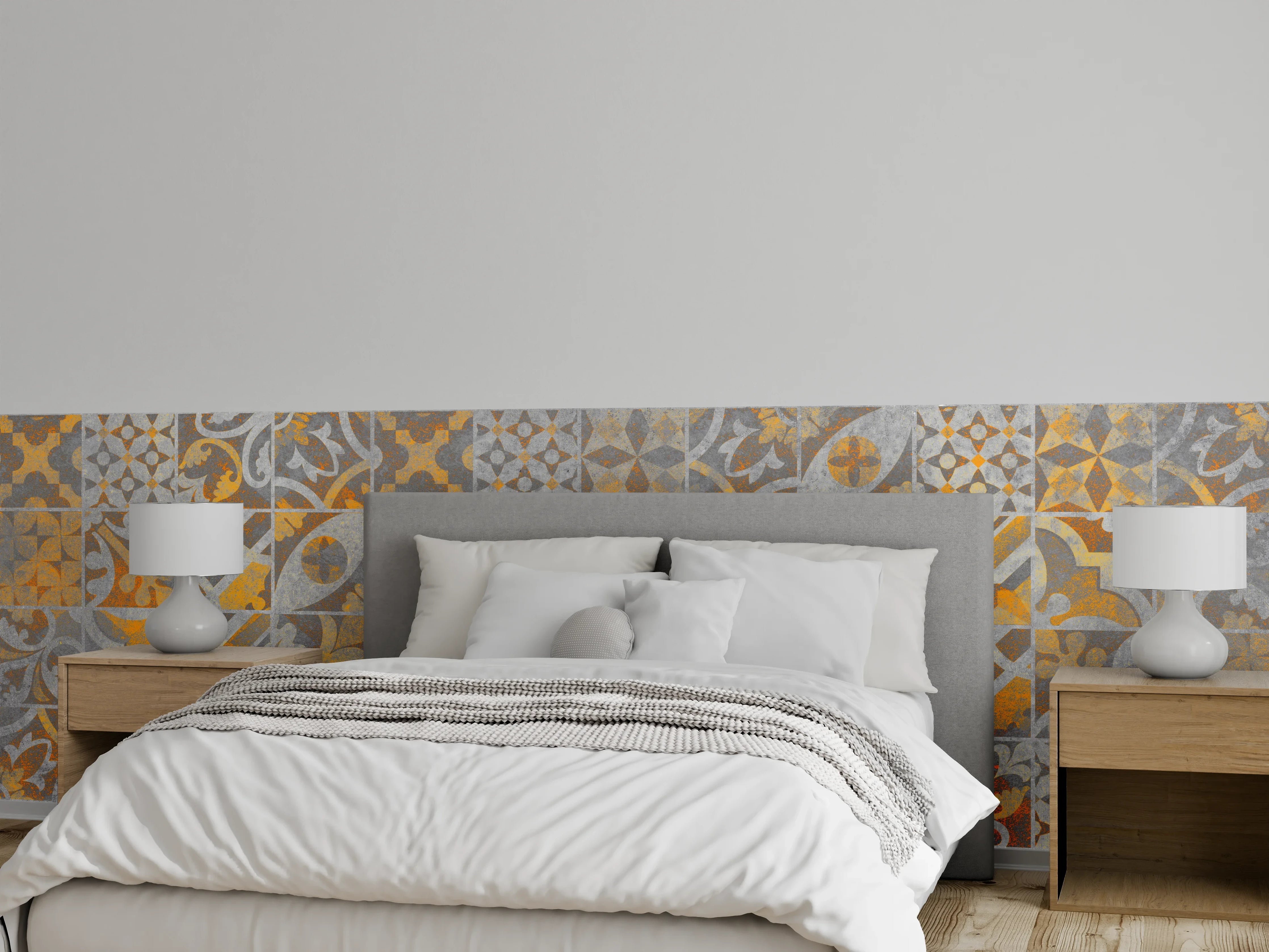 Wandverkleidung Schlafzimmer - Orange Helles Licht Stein Beton