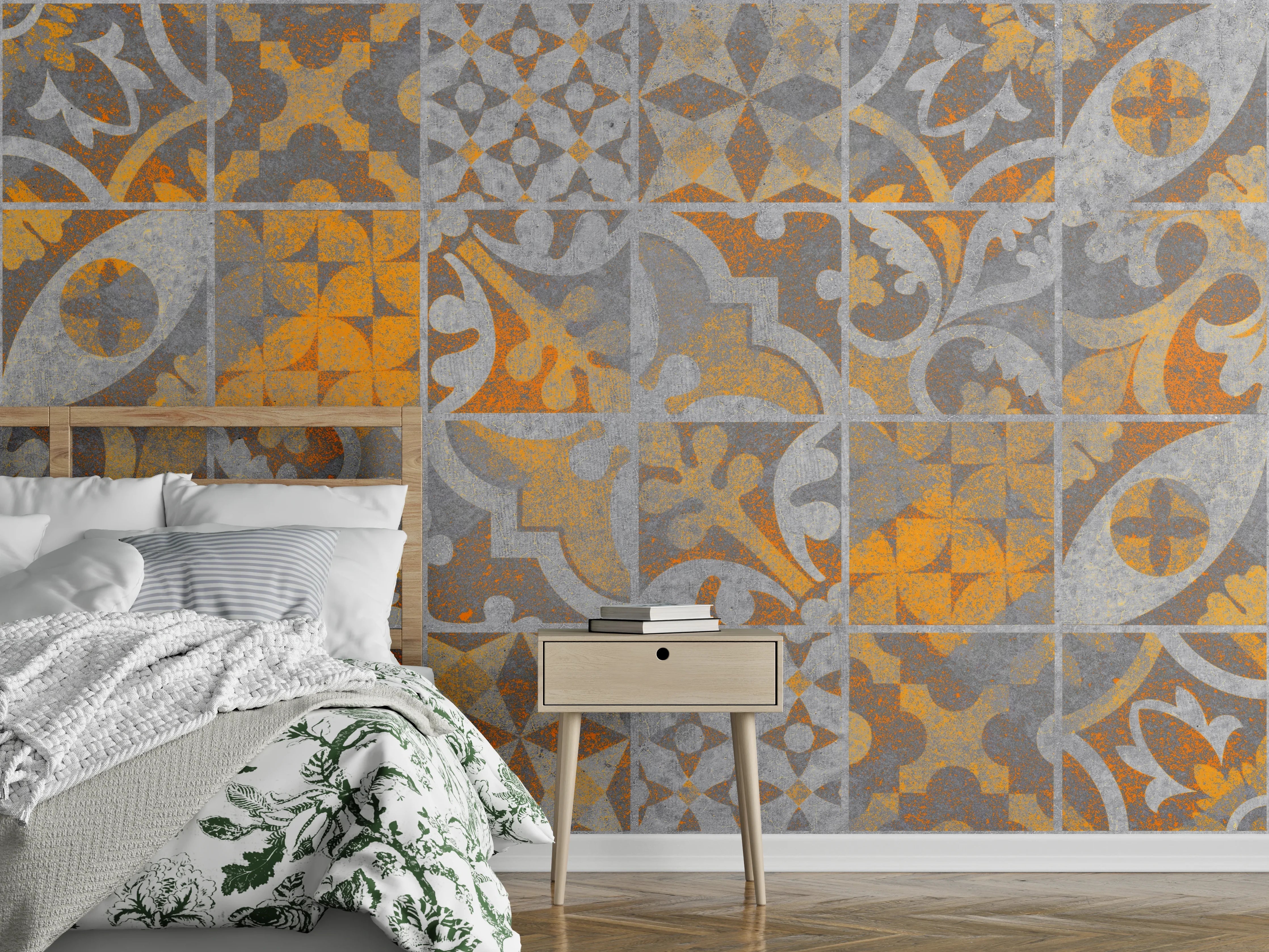 Wandverkleidung Schlafzimmer - Orange Helles Licht Stein Beton