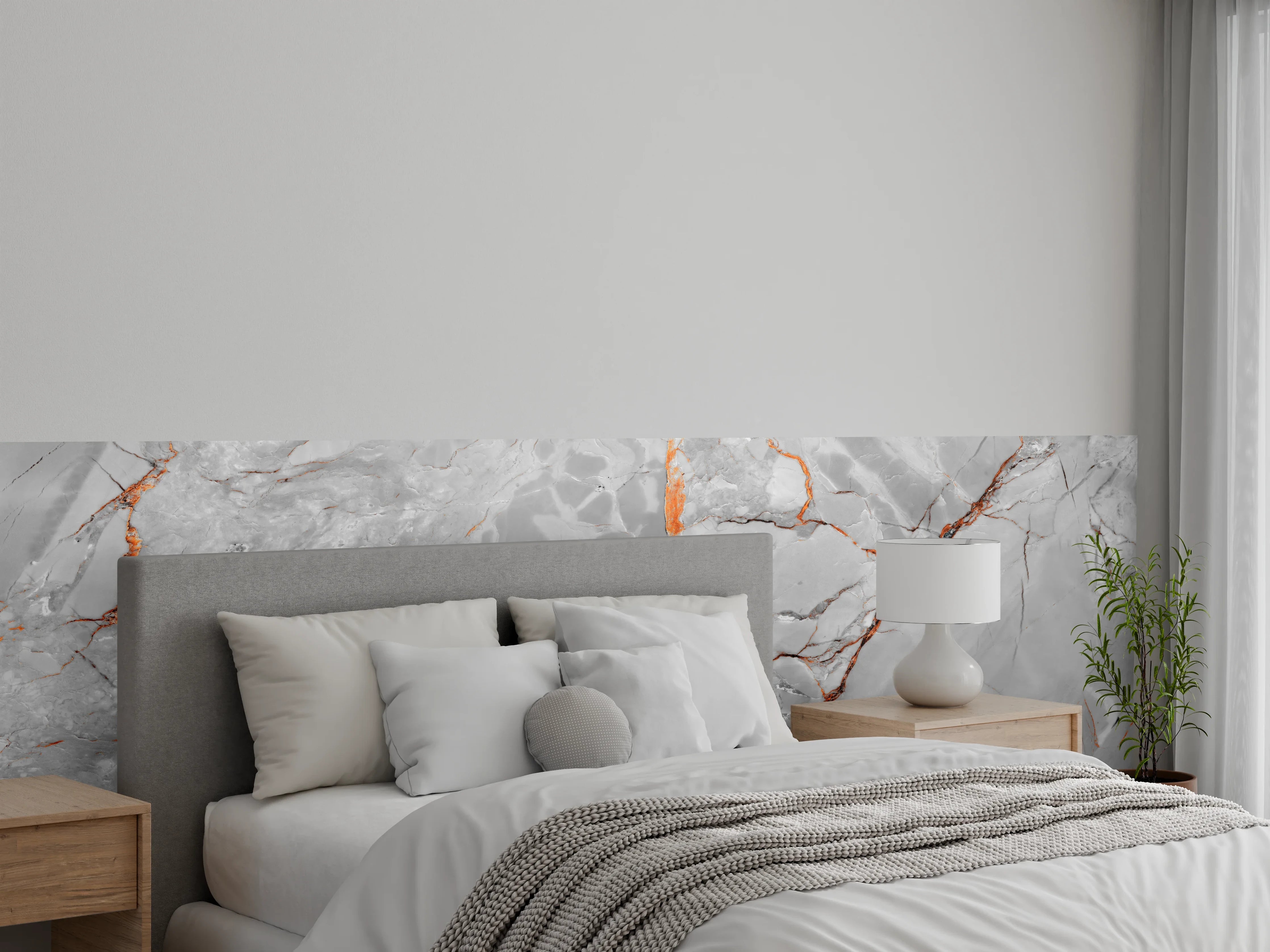 Wandverkleidung Schlafzimmer - Orange-Weiß natürliche Marmortextur