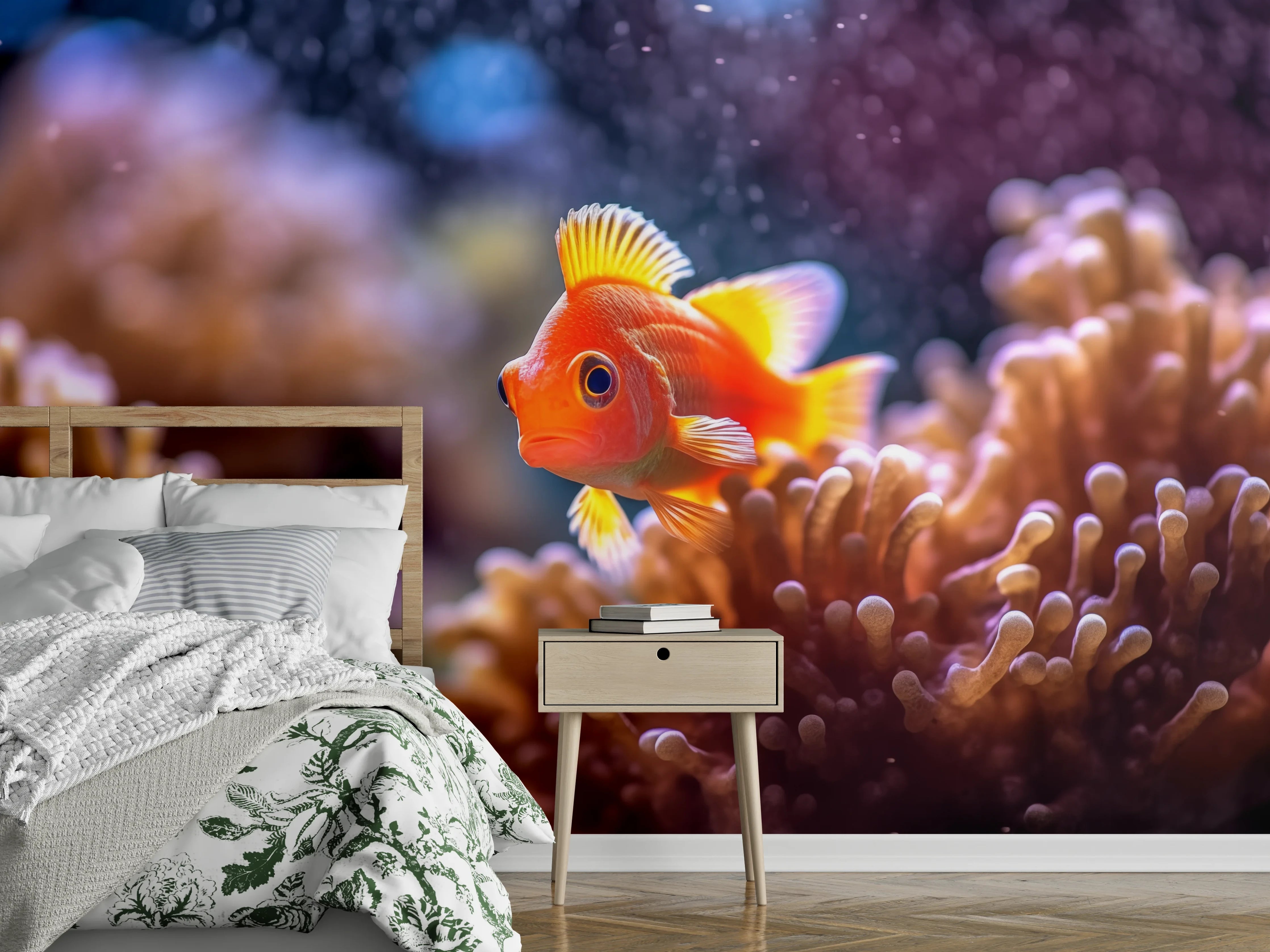 Wandverkleidung Schlafzimmer - Oranger Anemonenfisch im Korallenriff
