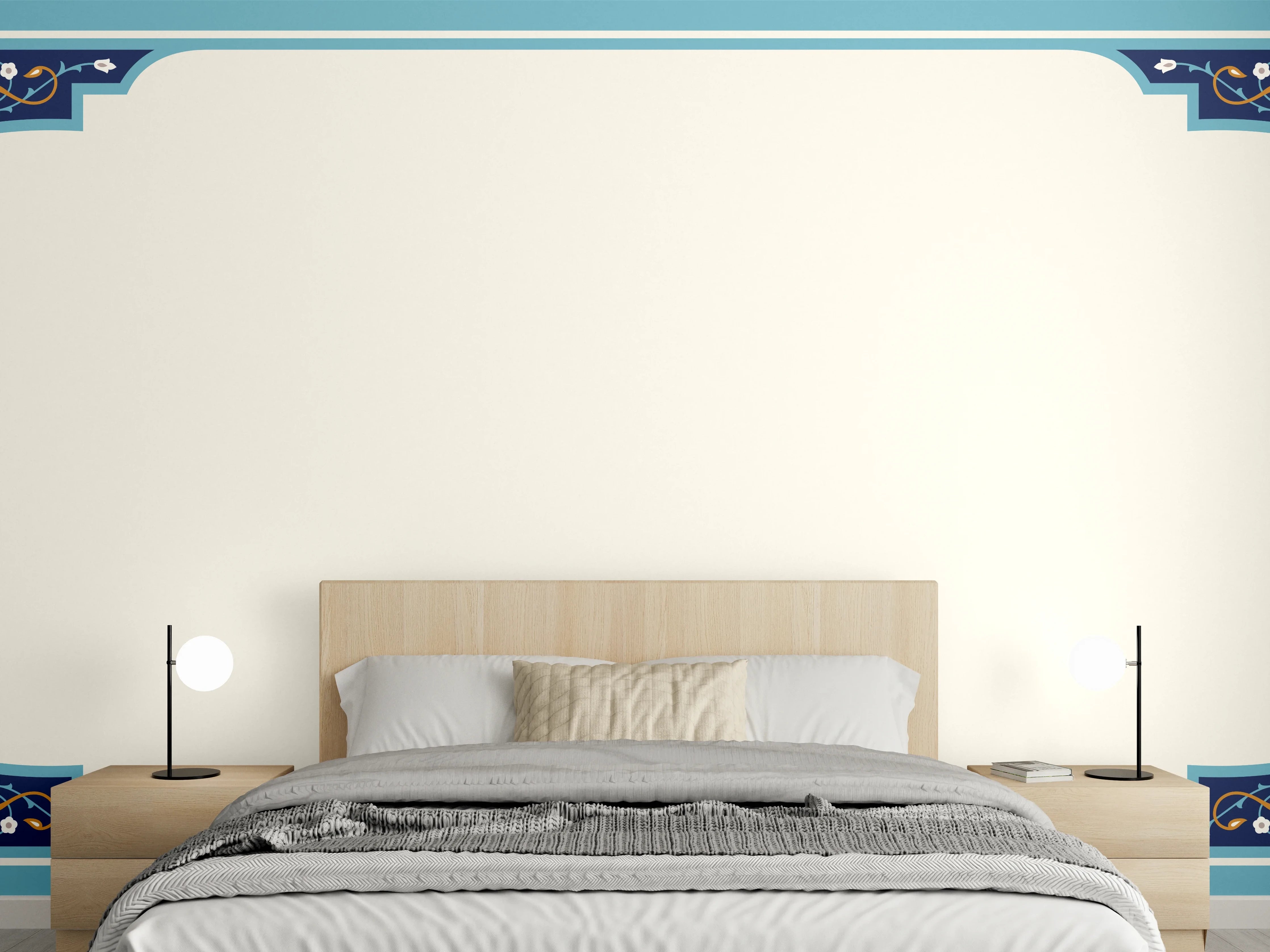 Wandverkleidung Schlafzimmer - Orientalischer Rahmen Blau-Gold