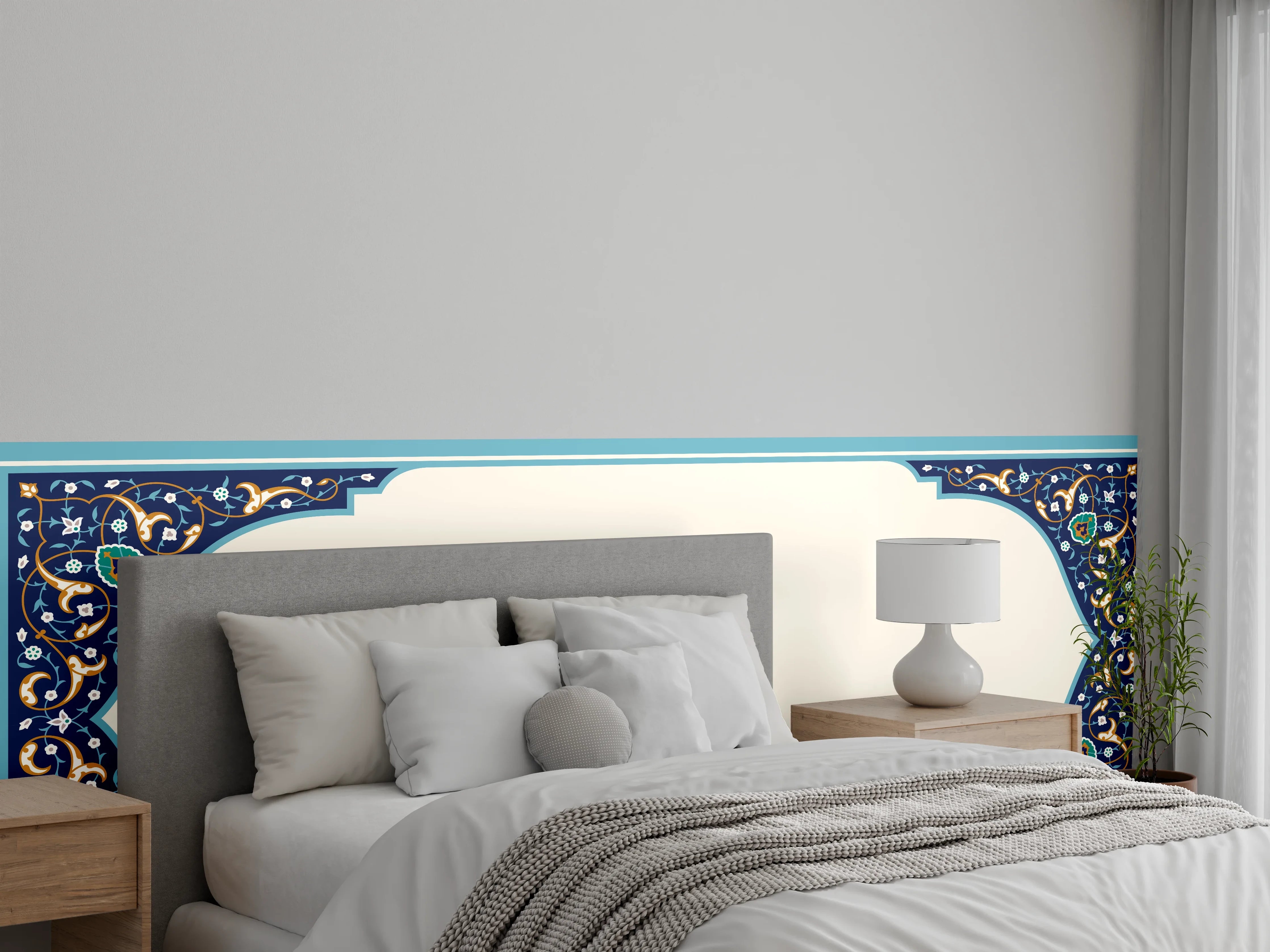 Wandverkleidung Schlafzimmer - Orientalischer Rahmen Blau-Gold