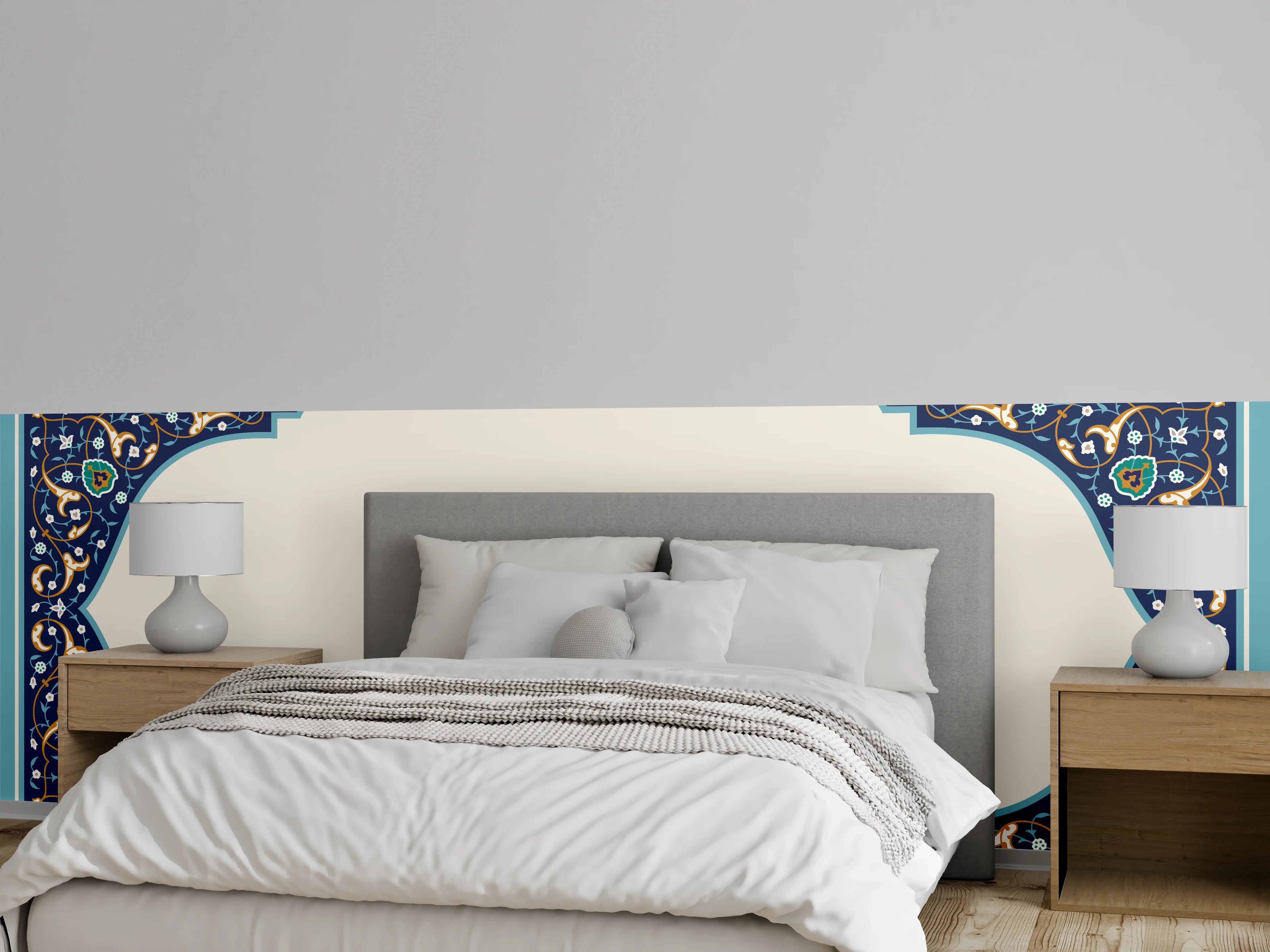 Wandverkleidung Schlafzimmer - Orientalischer Rahmen Blau-Gold
