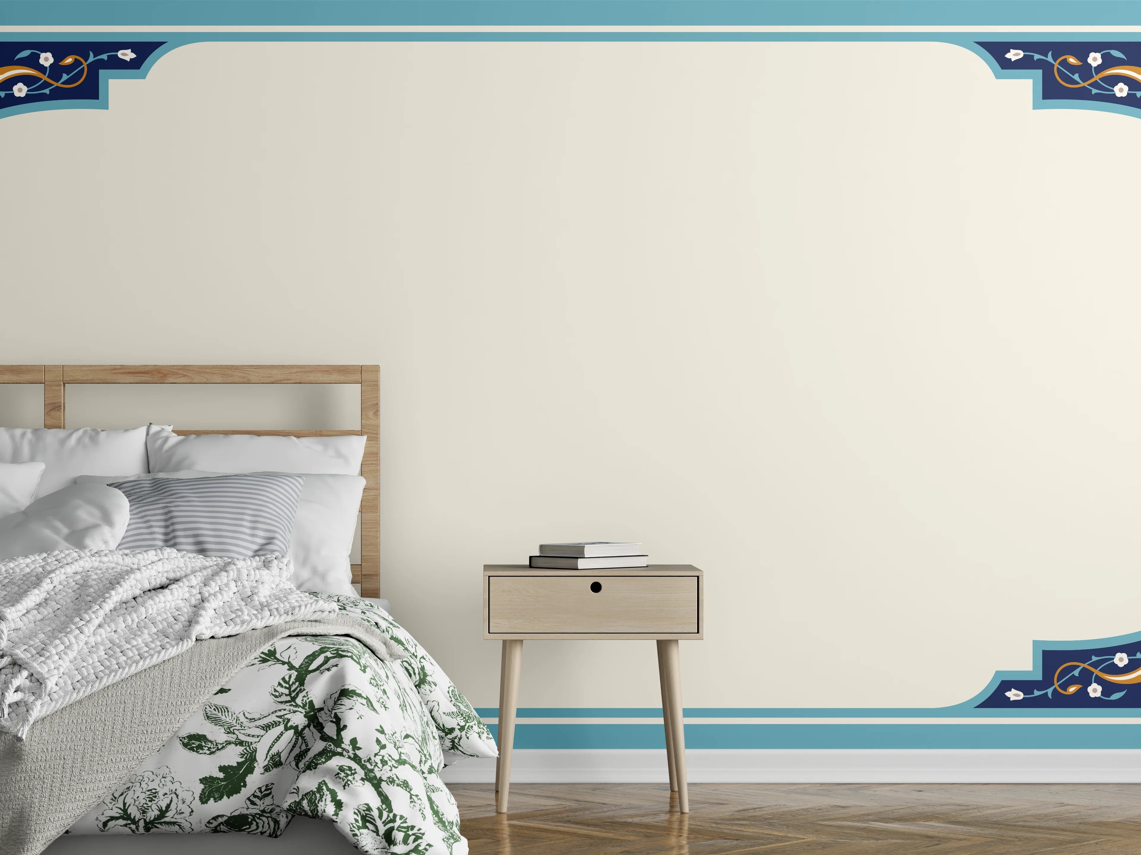 Wandverkleidung Schlafzimmer - Orientalischer Rahmen Blau-Gold
