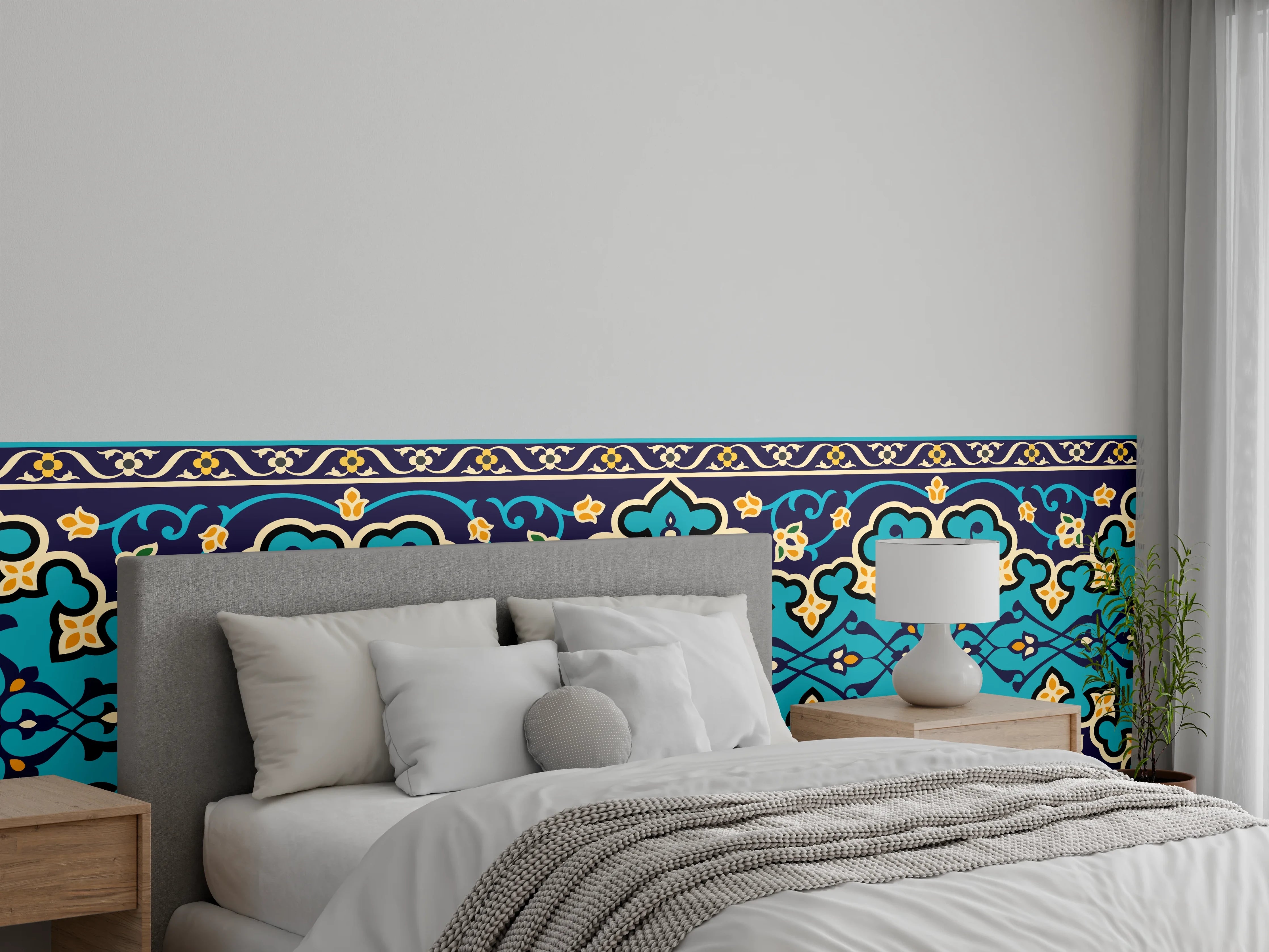 Wandverkleidung Schlafzimmer - Orientalisches Blau-Gold Muster