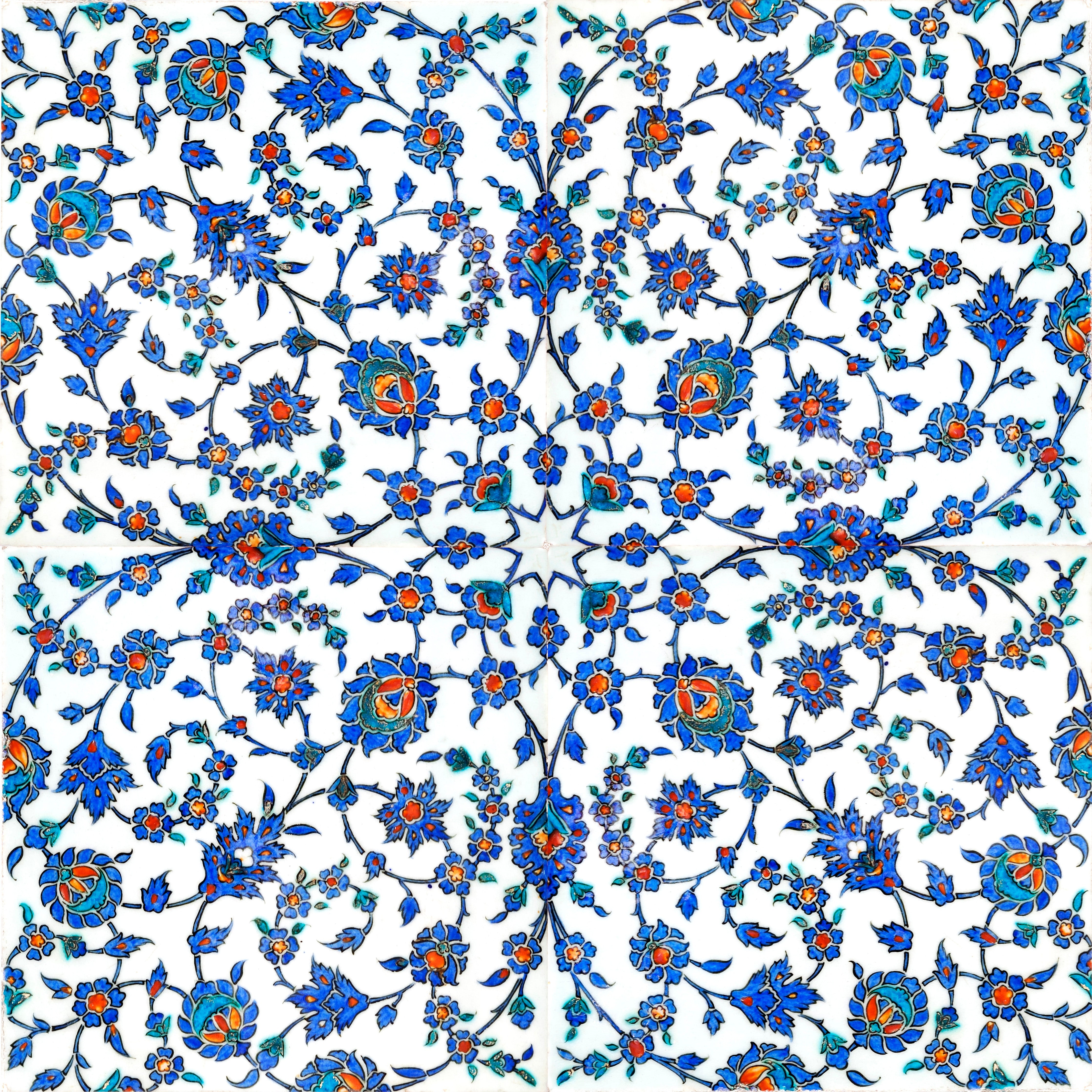 Wandverkleidung Schlafzimmer-Orientalisches Kachelmuster Blau-Weiß