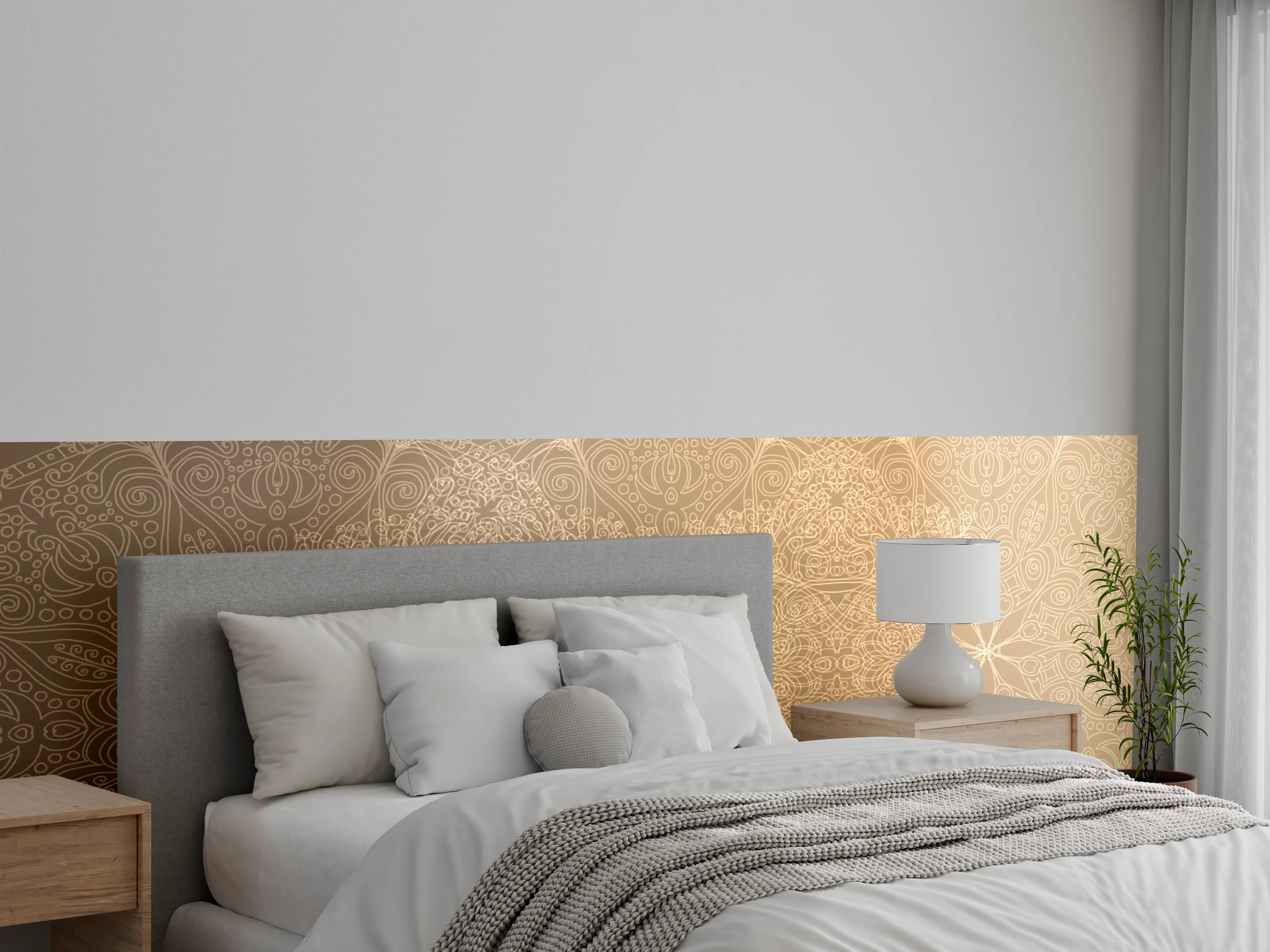 Wandverkleidung Schlafzimmer - Orientalisches Mandala-Muster in Beige