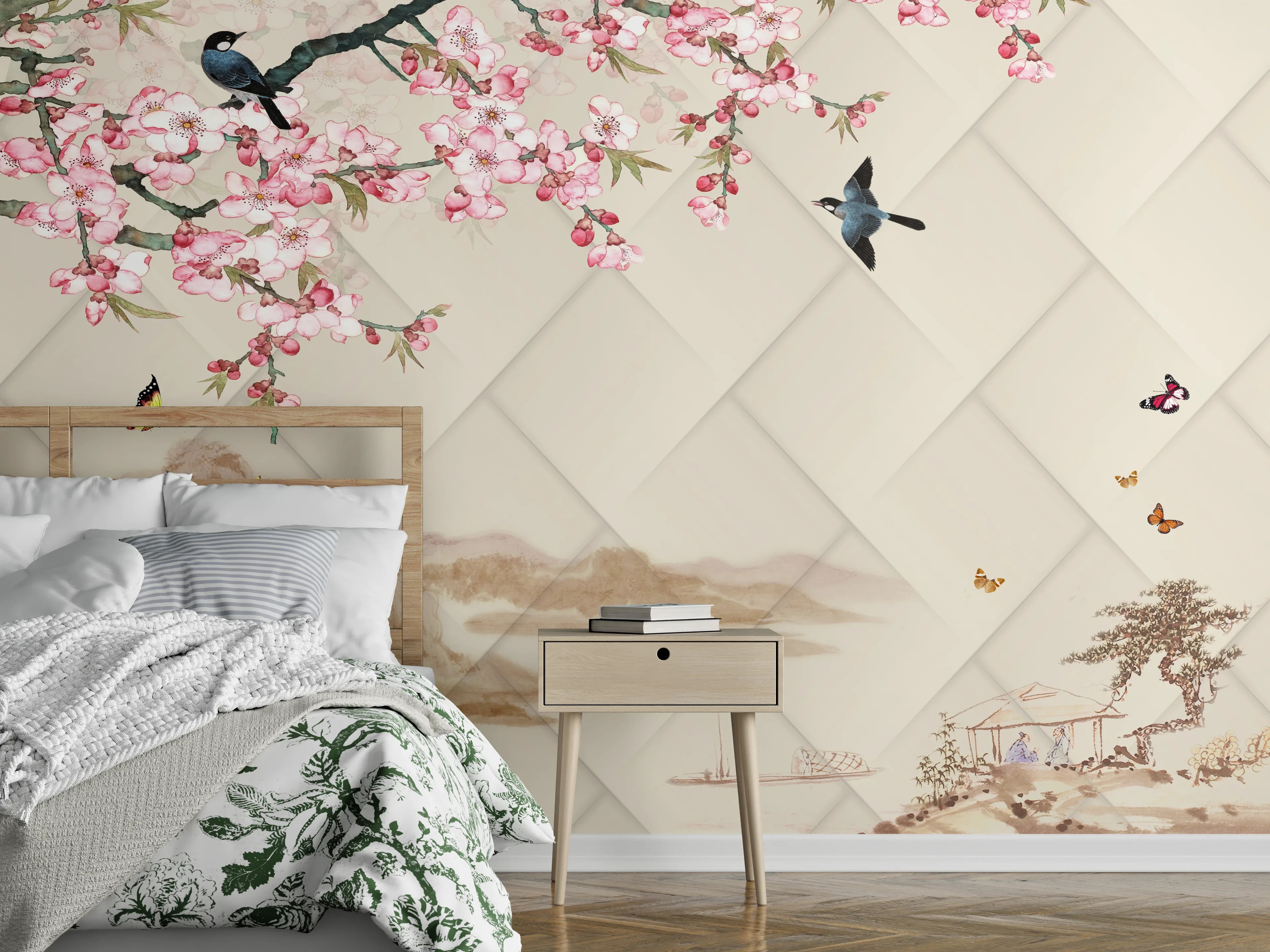 Wandverkleidung Schlafzimmer - Orientalisches Motiv - Frühling