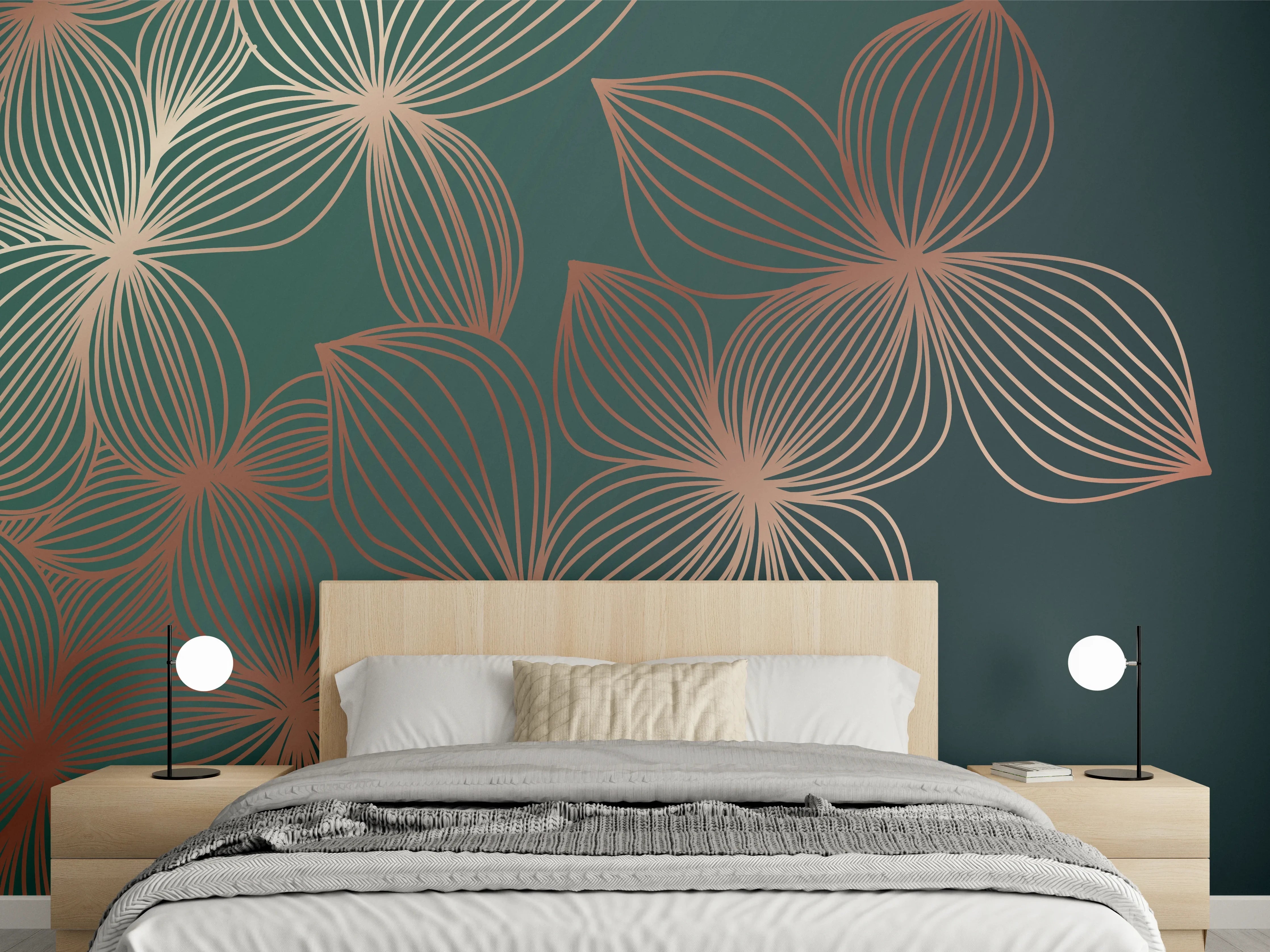 Wandverkleidung Schlafzimmer - Ornamente Lineart Pflanzen Dunkel