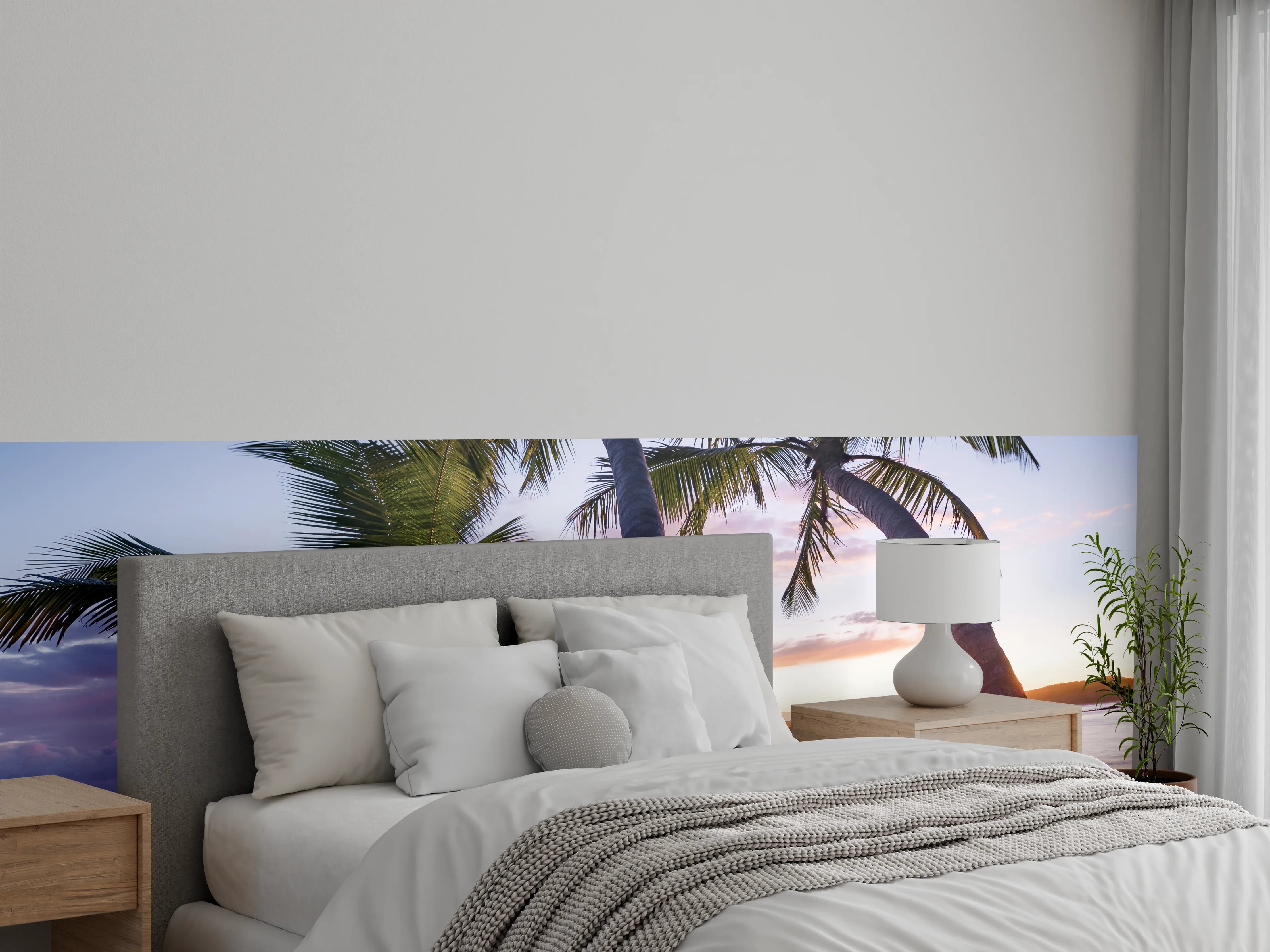Wandverkleidung Schlafzimmer - Palmenstrand Sonnenuntergang Tropisch