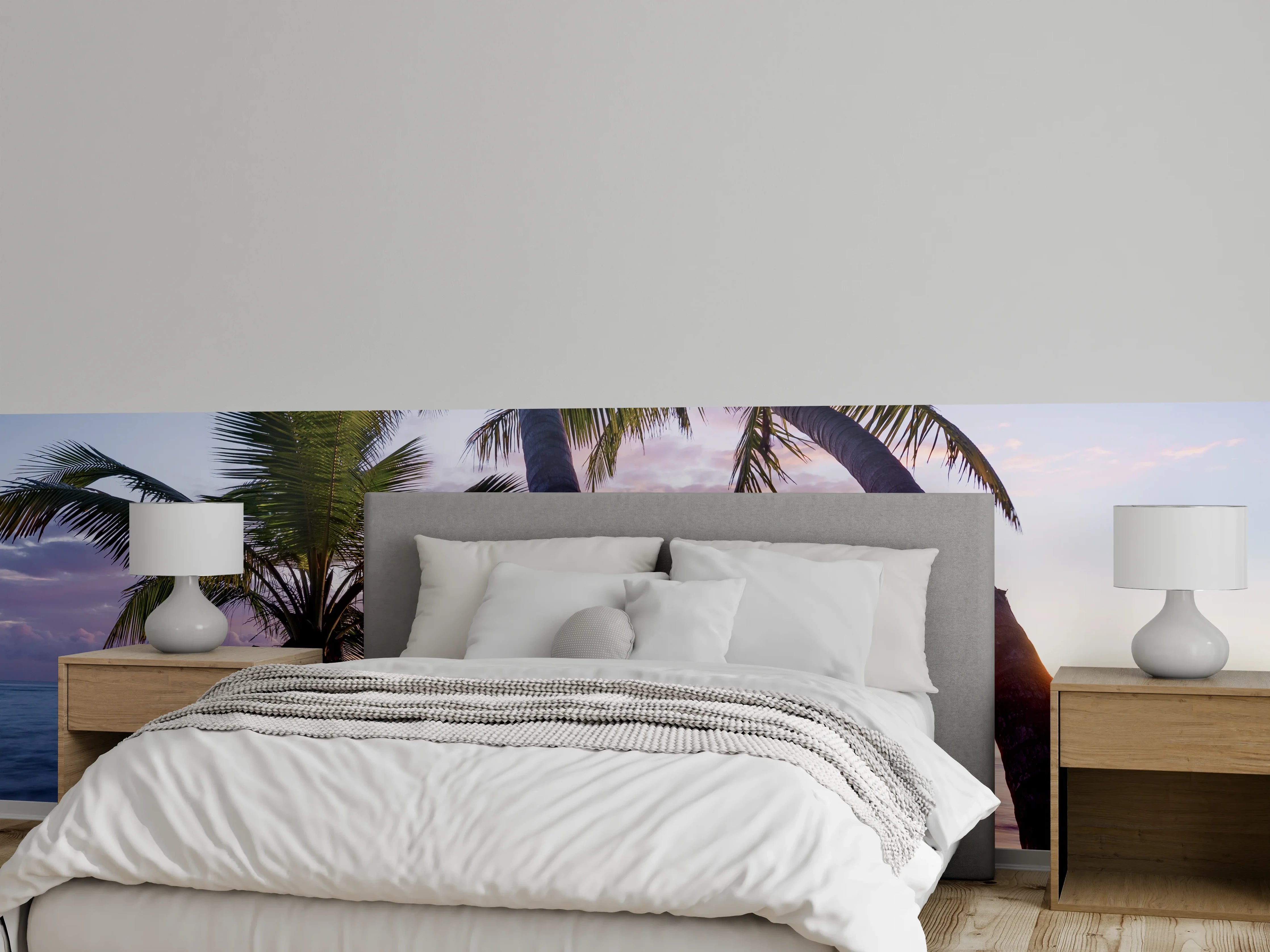 Wandverkleidung Schlafzimmer - Palmenstrand Sonnenuntergang Tropisch