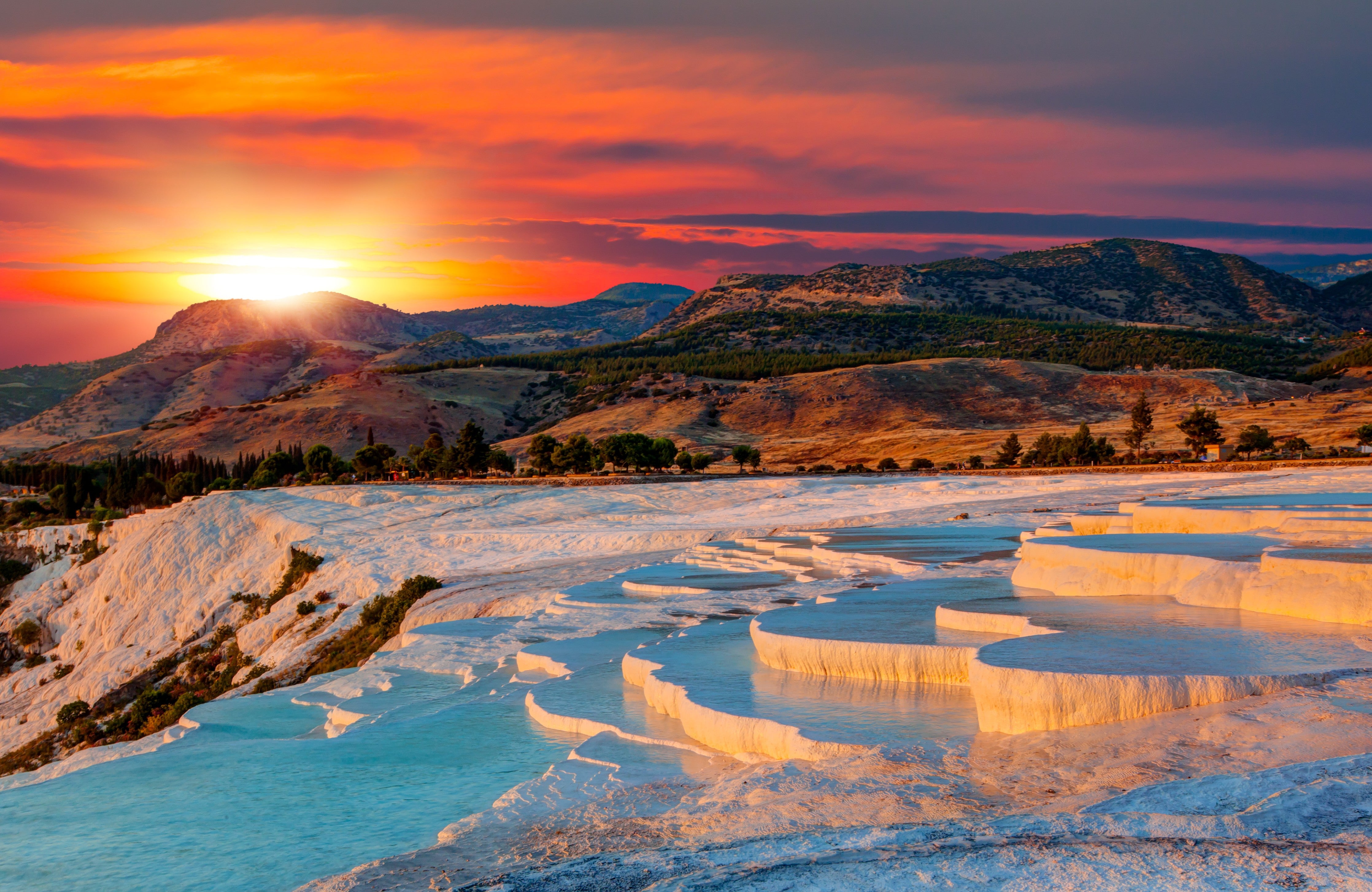 Wandverkleidung Schlafzimmer-Pamukkale Terrassen bei Sonnenuntergang