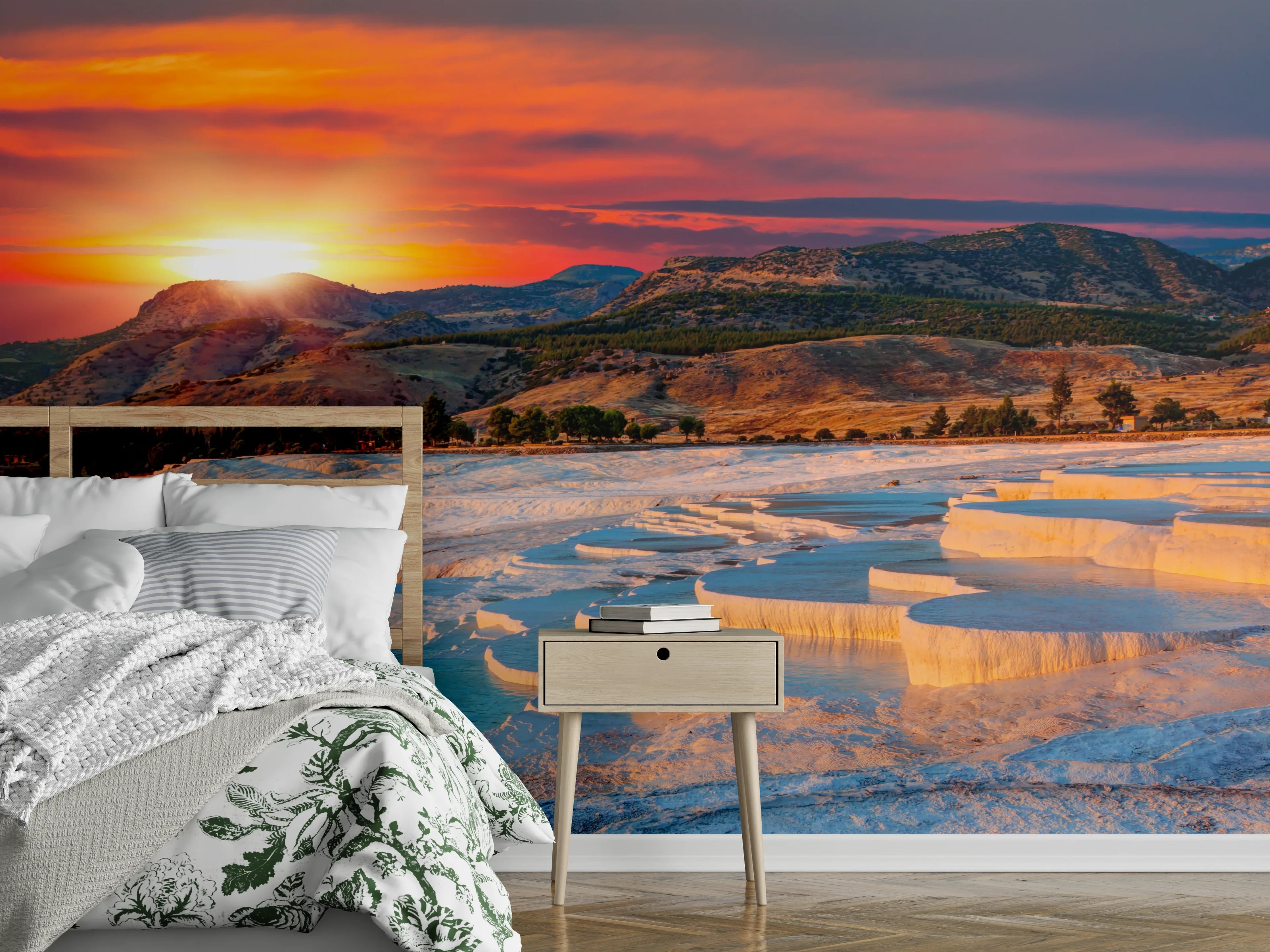 Wandverkleidung Schlafzimmer - Pamukkale Terrassen bei Sonnenuntergang