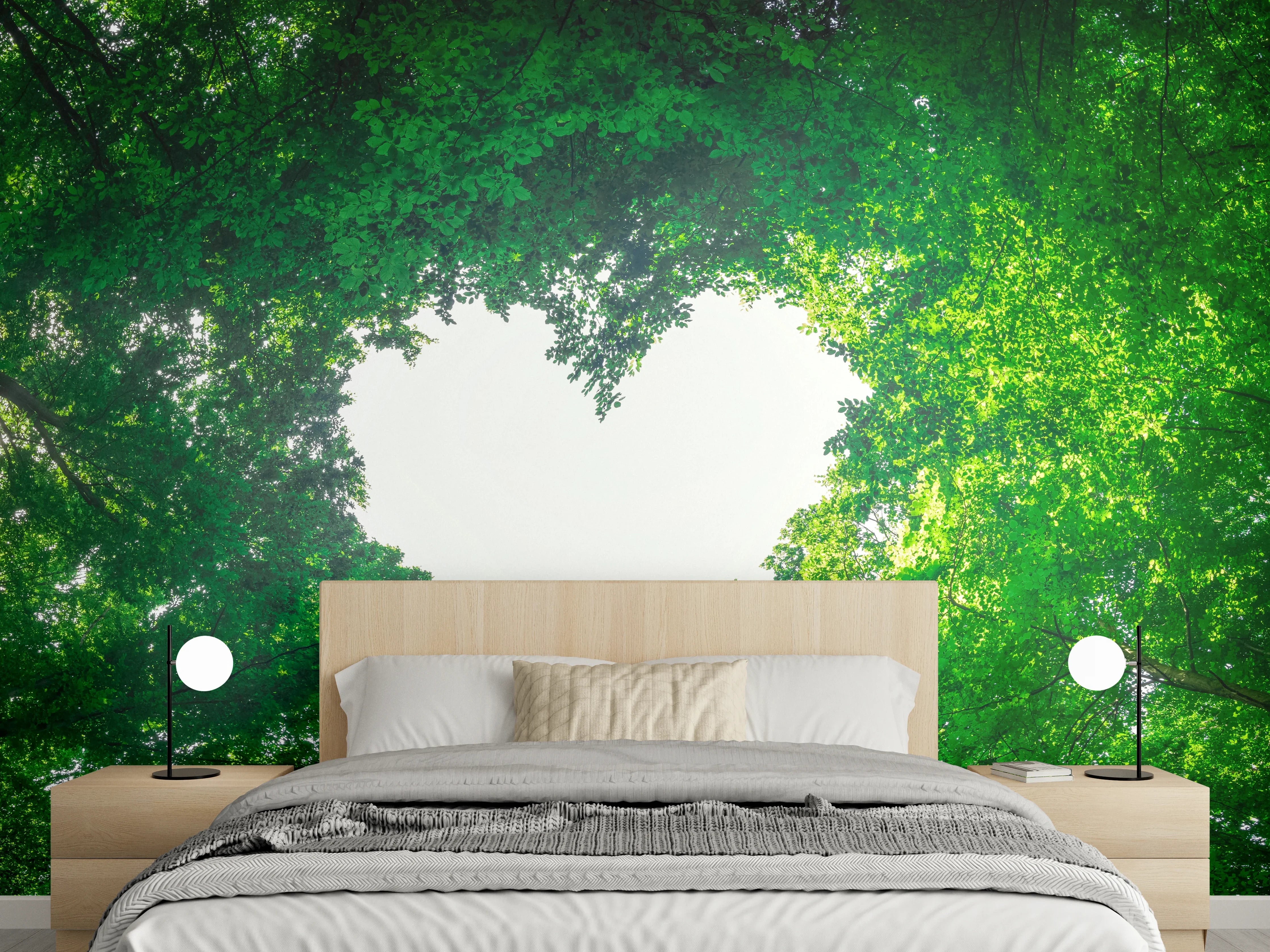 Wandverkleidung Schlafzimmer - Panorama - Baumkronen formen ein Herz