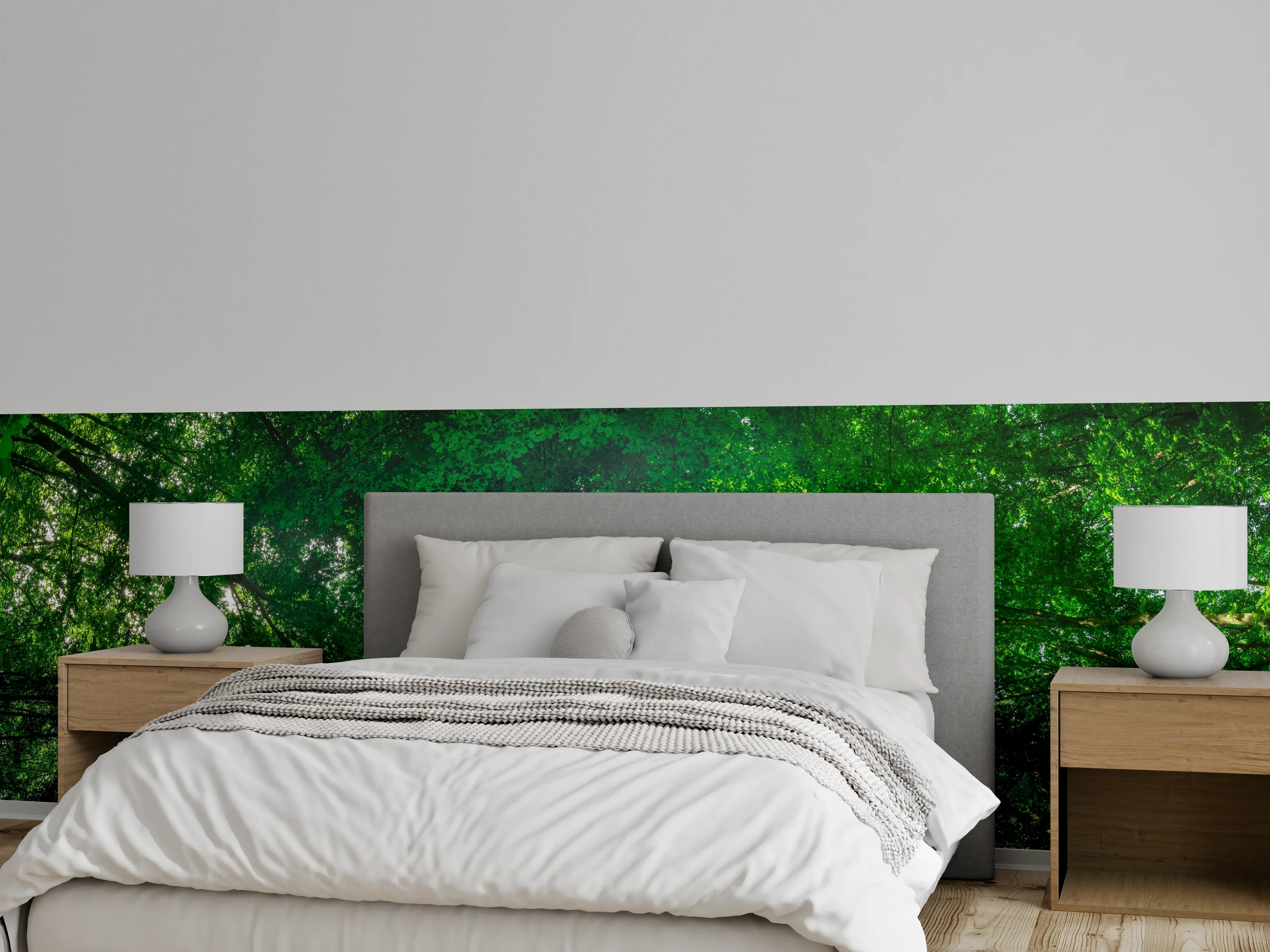 Wandverkleidung Schlafzimmer - Panorama - Baumkronen formen ein Herz