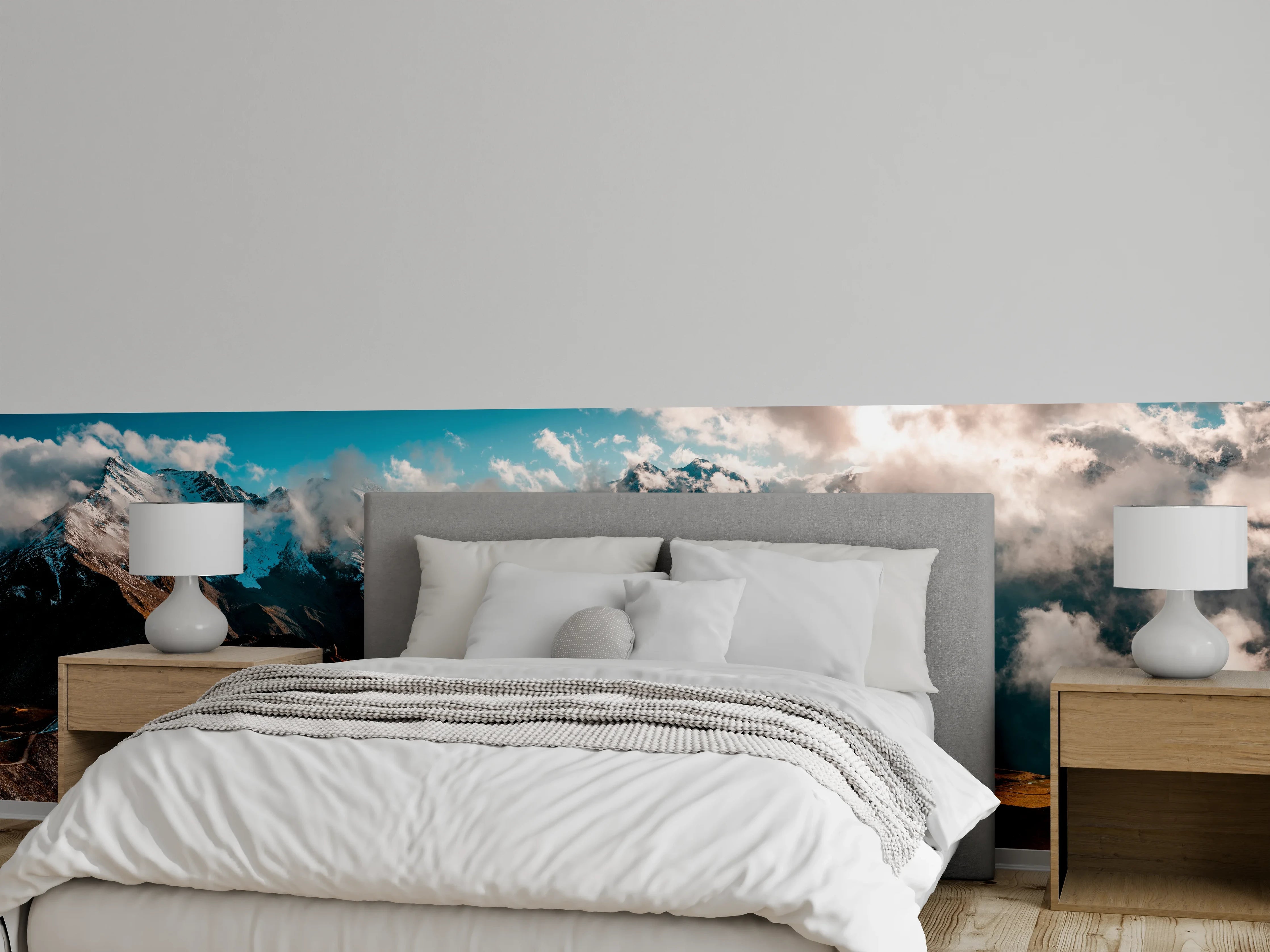 Wandverkleidung Schlafzimmer - Panorama Alpen Gebirgsstraße Fototapete