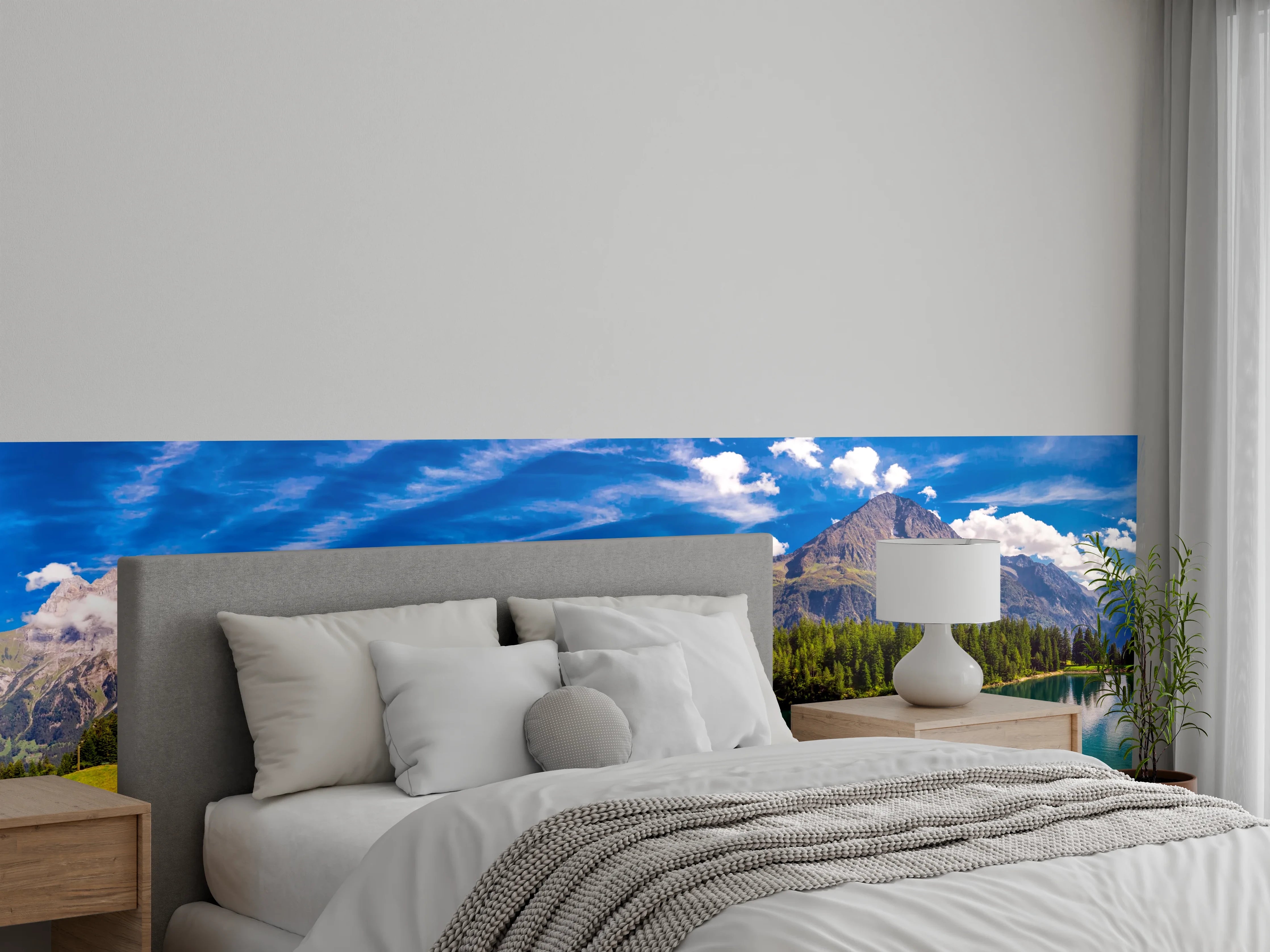 Wandverkleidung Schlafzimmer - Panorama Alpen See Wald Landschaft