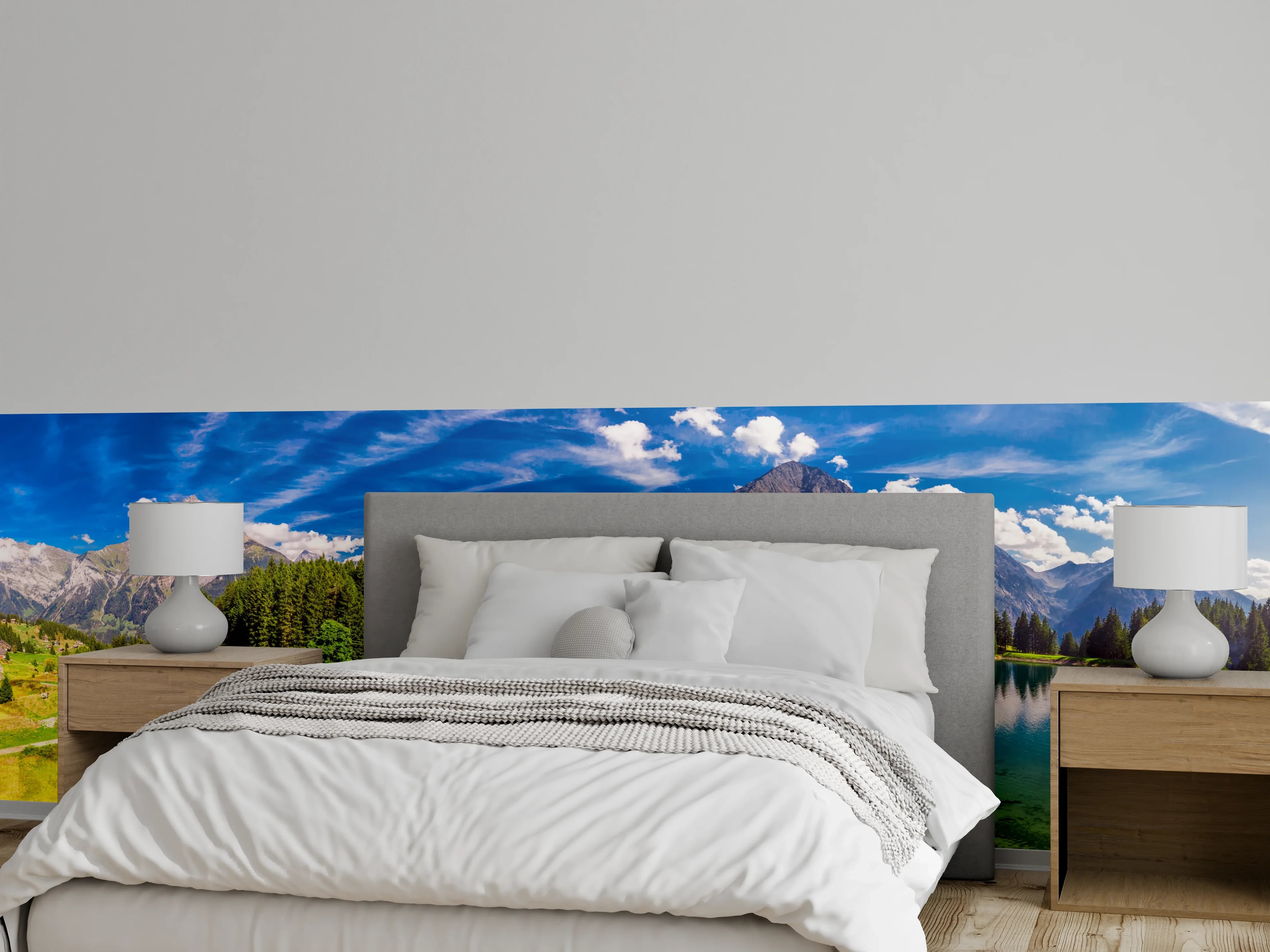 Wandverkleidung Schlafzimmer - Panorama Alpen See Wald Landschaft