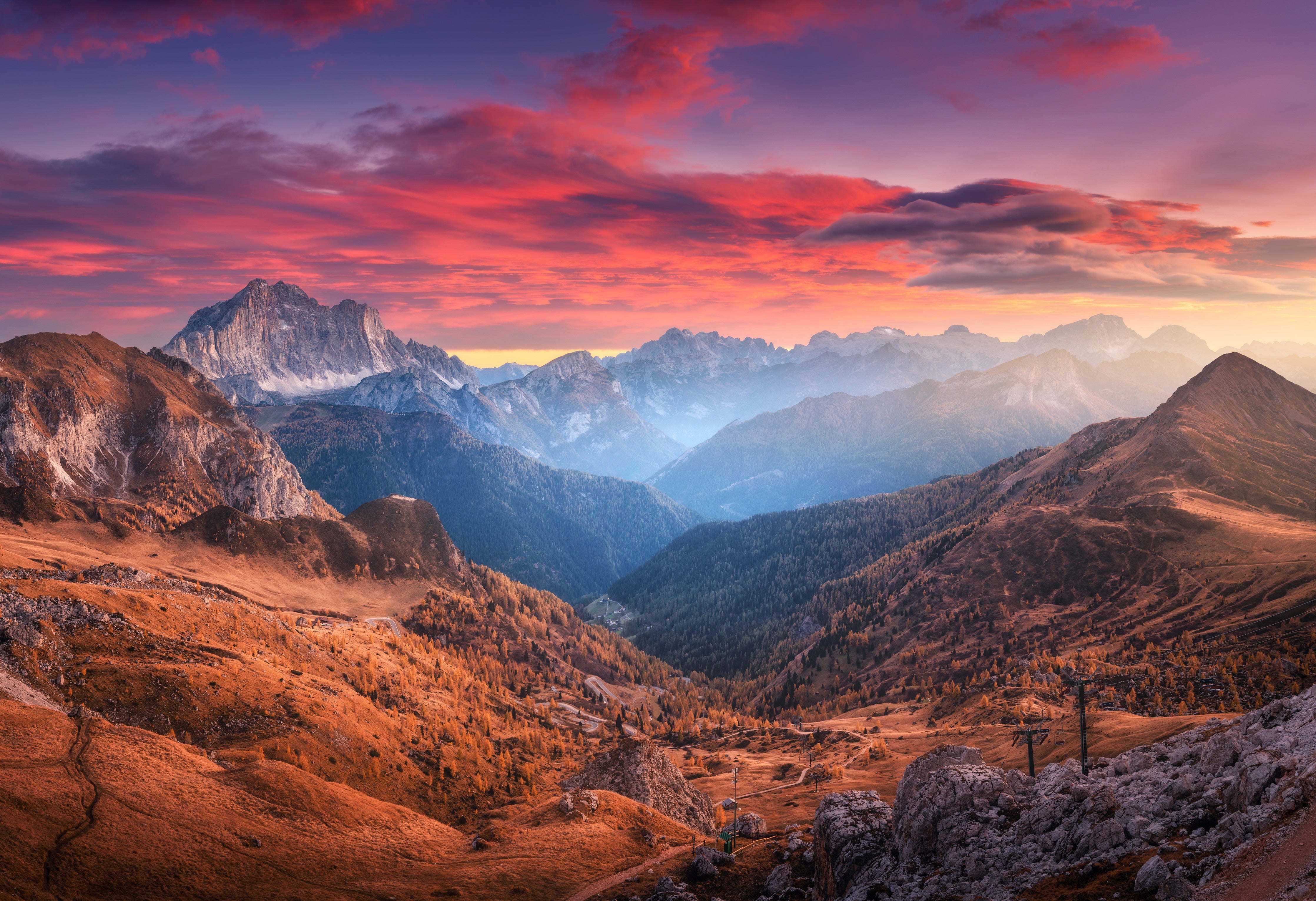 Wandverkleidung Schlafzimmer-Panorama Berge Sonnenuntergang Landschaft