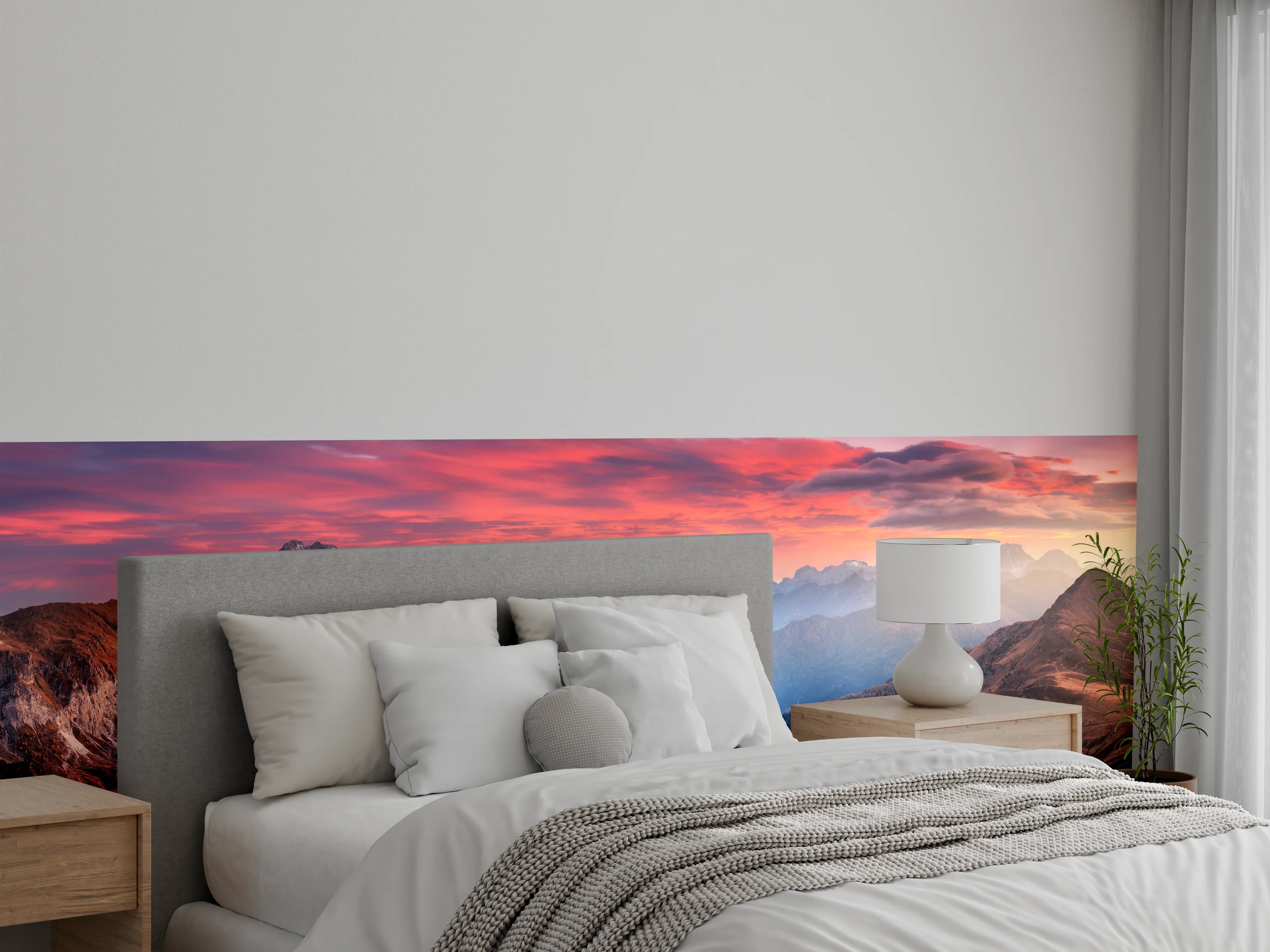 Wandverkleidung Schlafzimmer - Panorama Berge Sonnenuntergang Landschaft