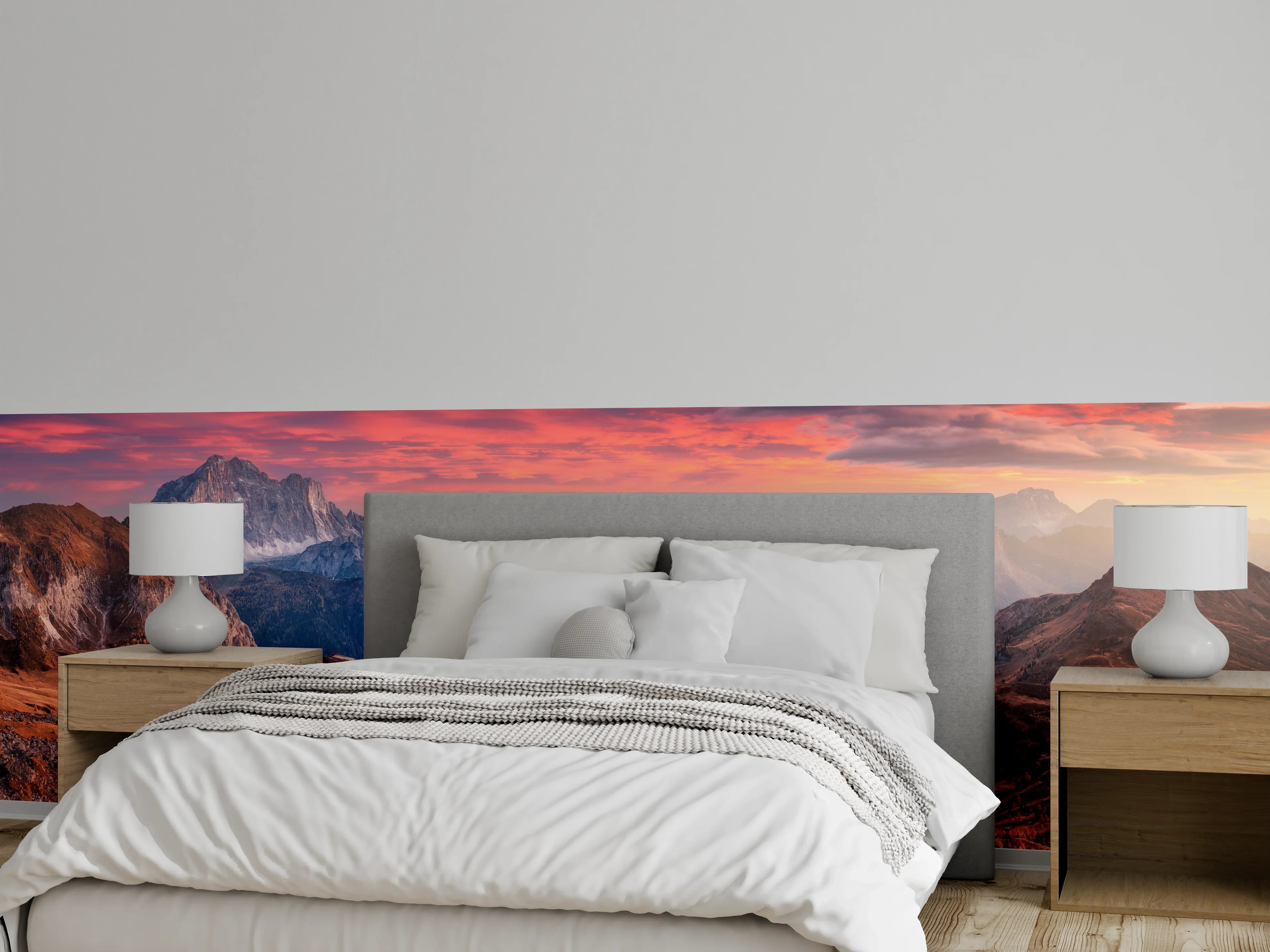 Wandverkleidung Schlafzimmer - Panorama Berge Sonnenuntergang Landschaft