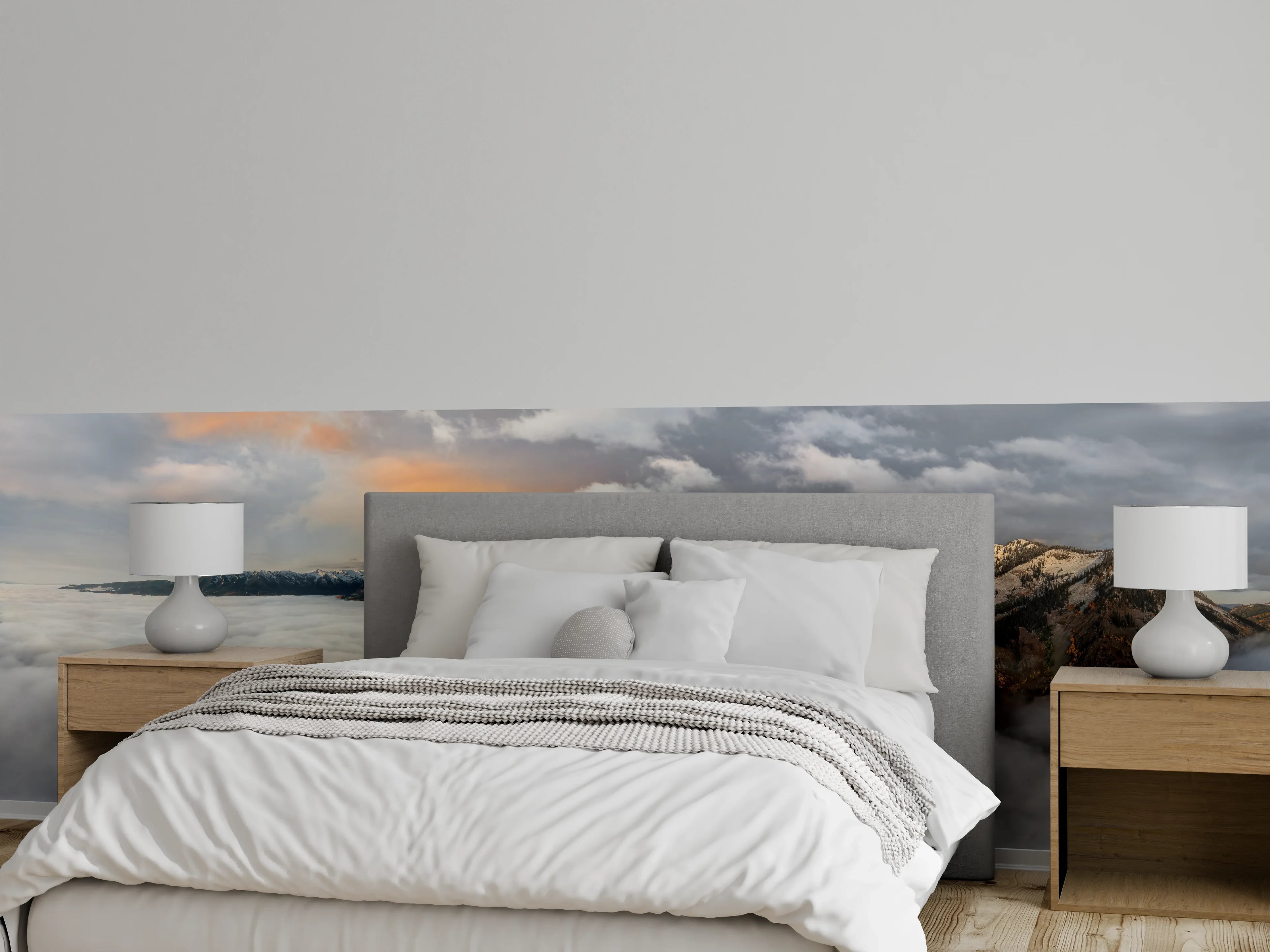 Wandverkleidung Schlafzimmer - Panorama Berge im Wolkenmeer Sonnenaufgang