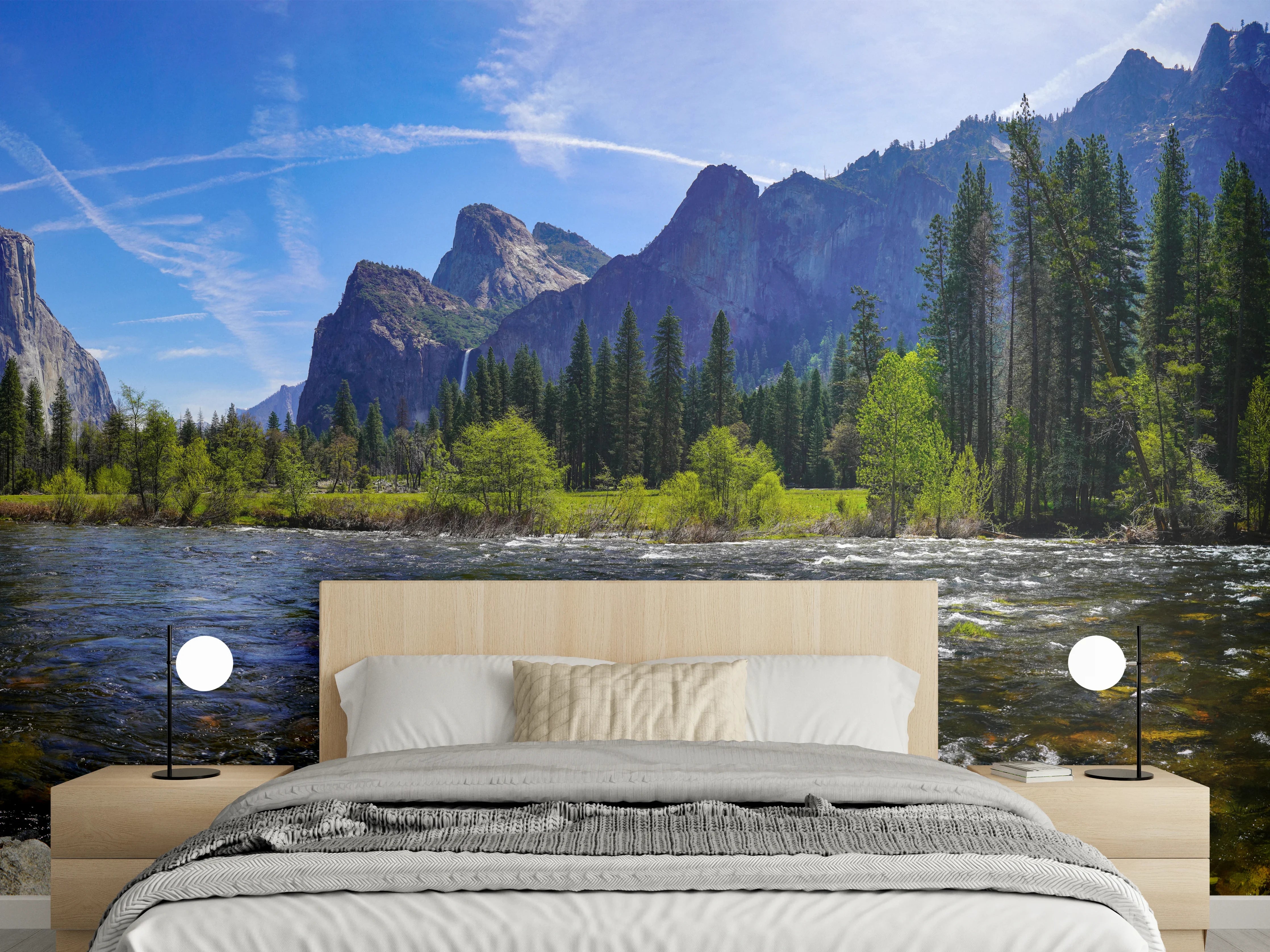 Wandverkleidung Schlafzimmer - Panorama Bergfluss Naturidylle