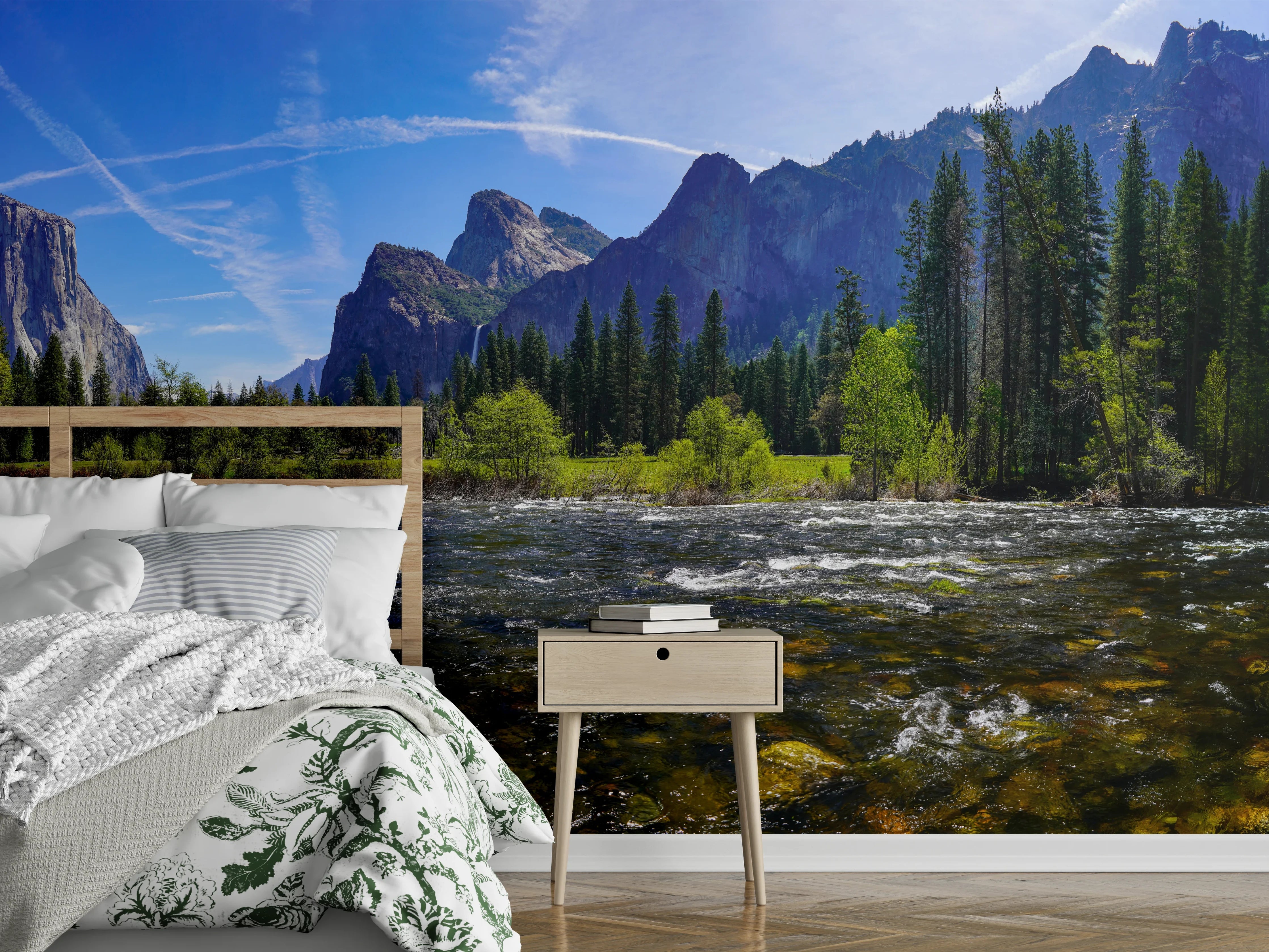 Wandverkleidung Schlafzimmer - Panorama Bergfluss Naturidylle