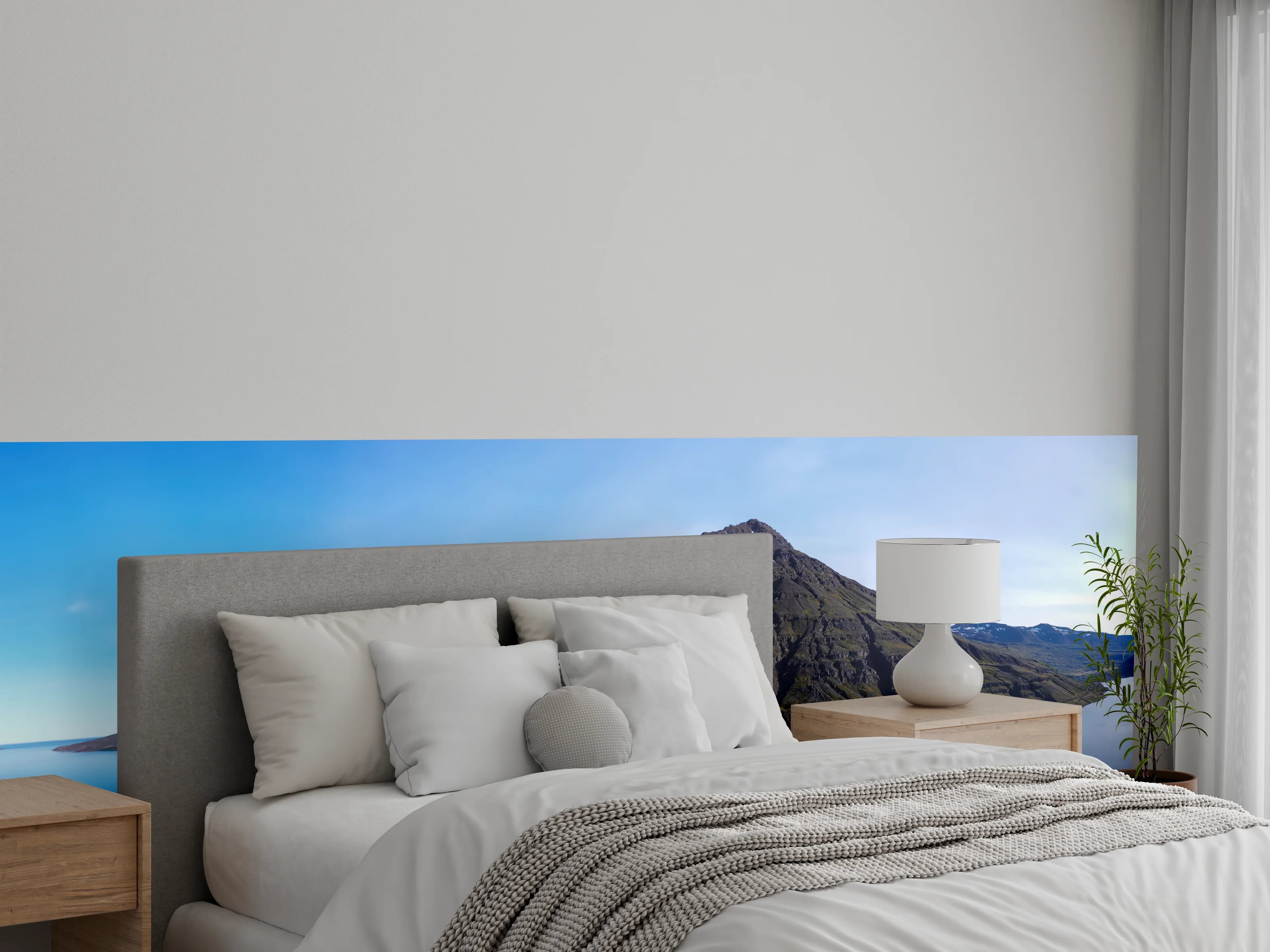 Wandverkleidung Schlafzimmer - Panorama-Berglandschaft am See