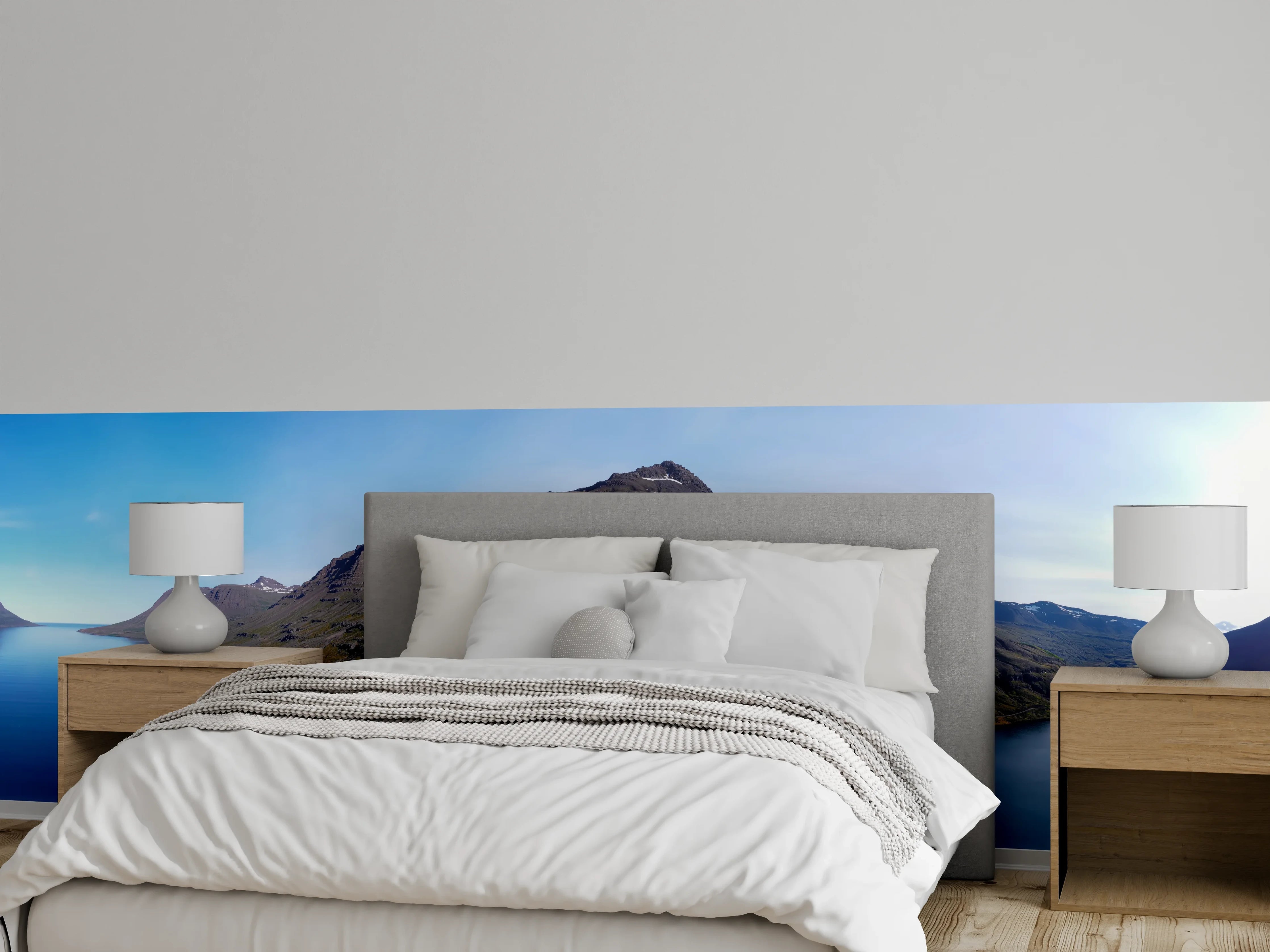 Wandverkleidung Schlafzimmer - Panorama-Berglandschaft am See