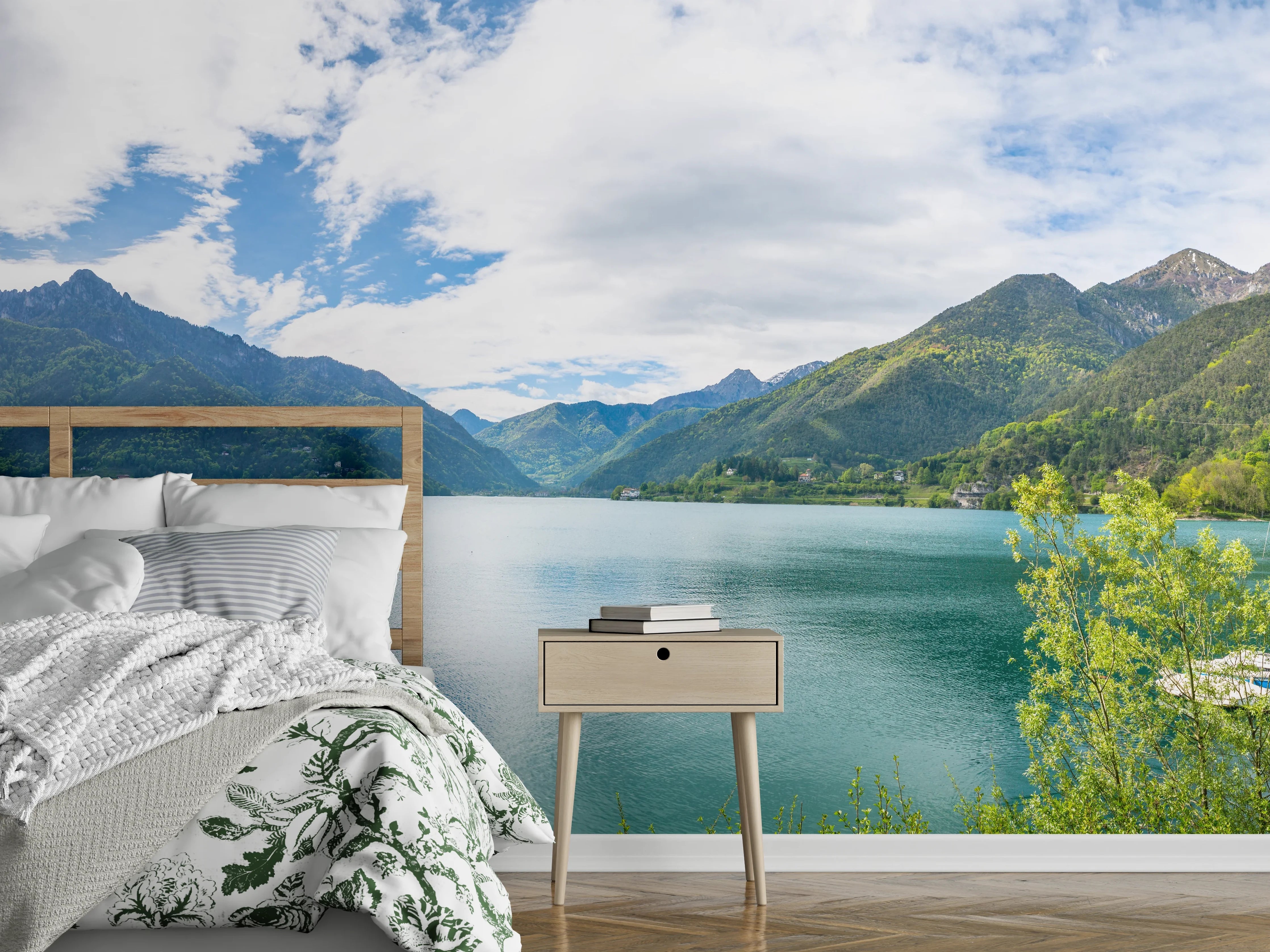 Wandverkleidung Schlafzimmer - Panorama Bergsee & Alpen Landschaft
