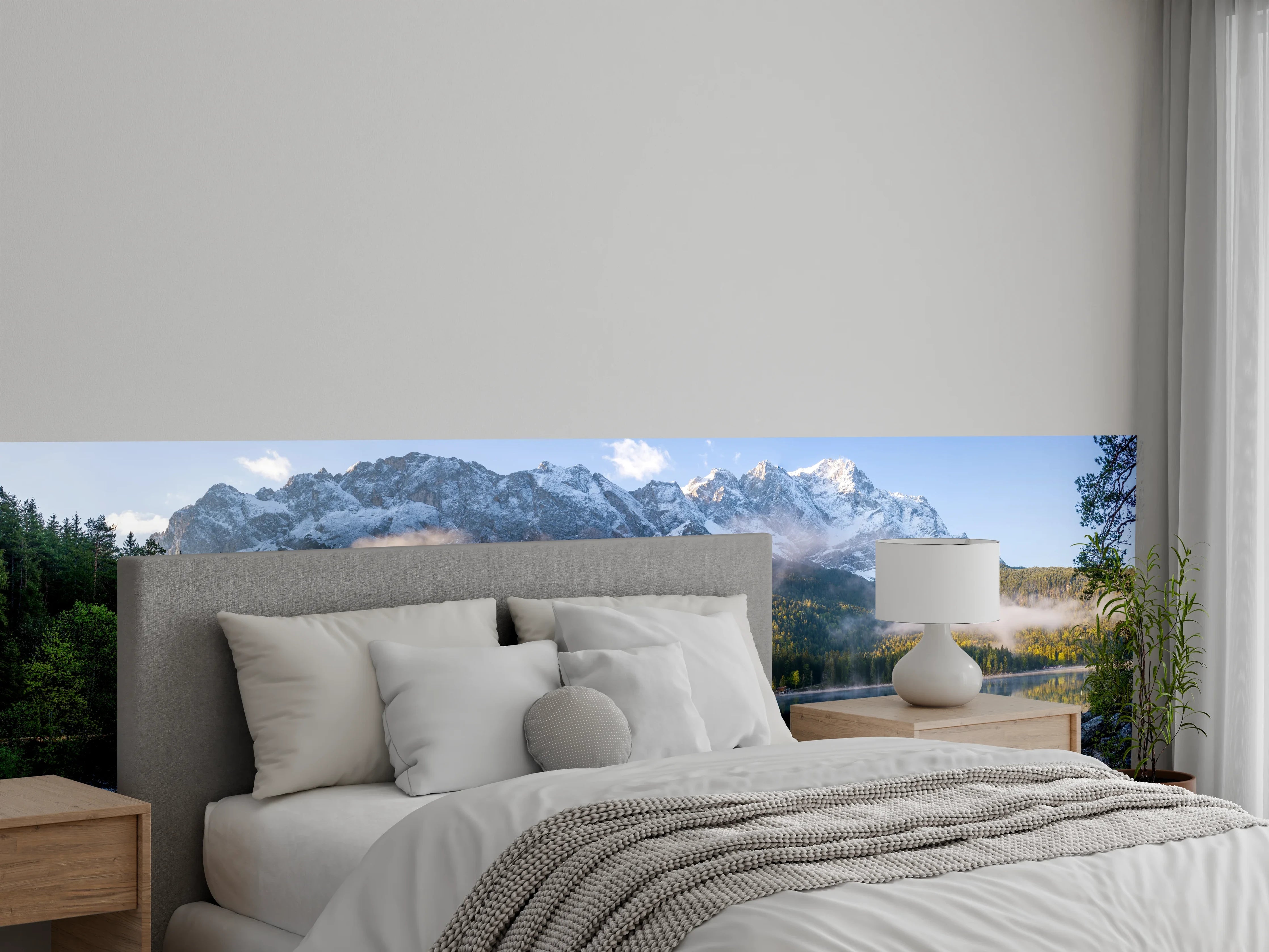 Wandverkleidung Schlafzimmer - Panorama Bergsee mit Alpen-Reflexion