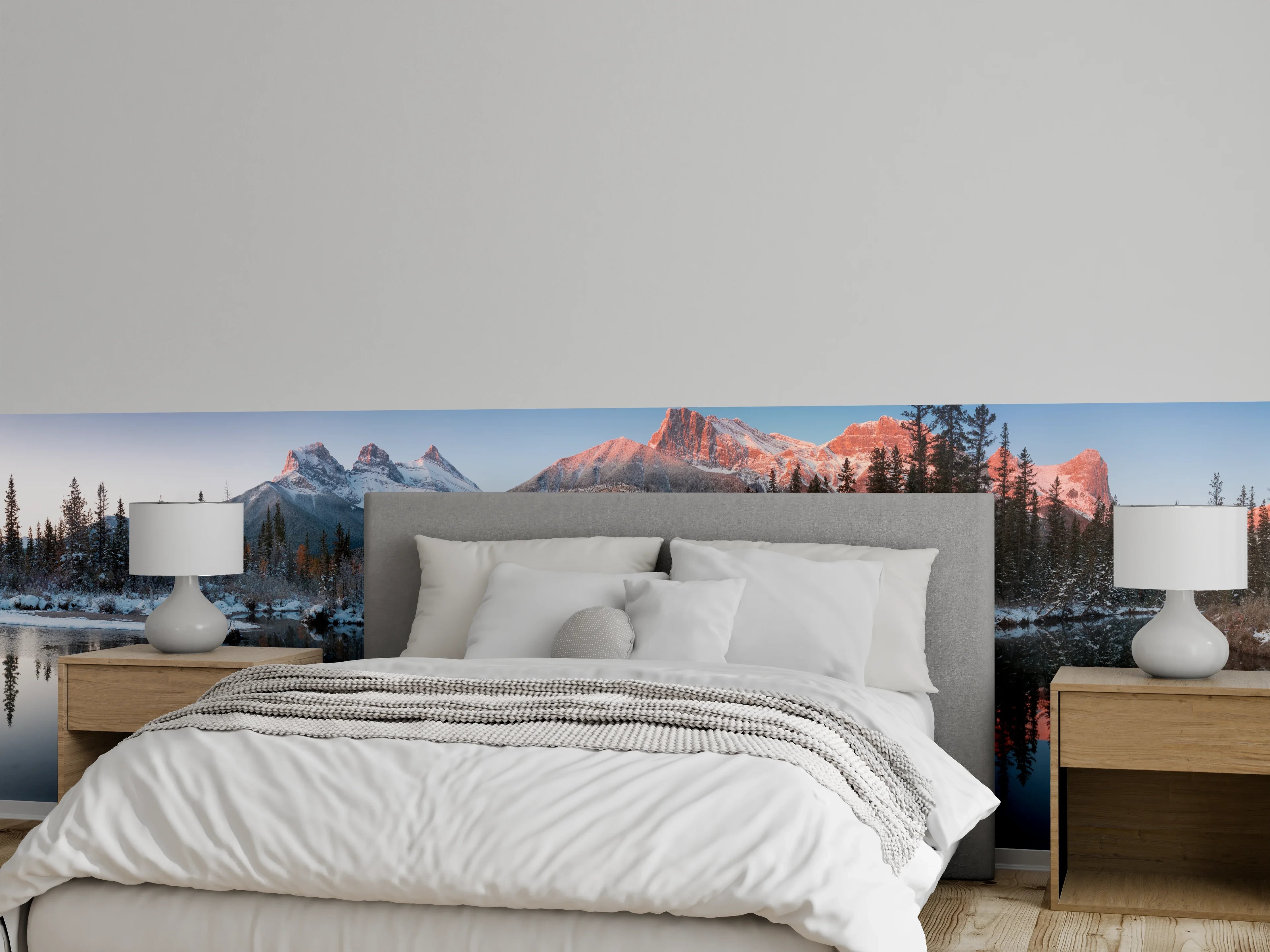 Wandverkleidung Schlafzimmer - Panorama-Kulisse Bergsee Sonnenaufgang