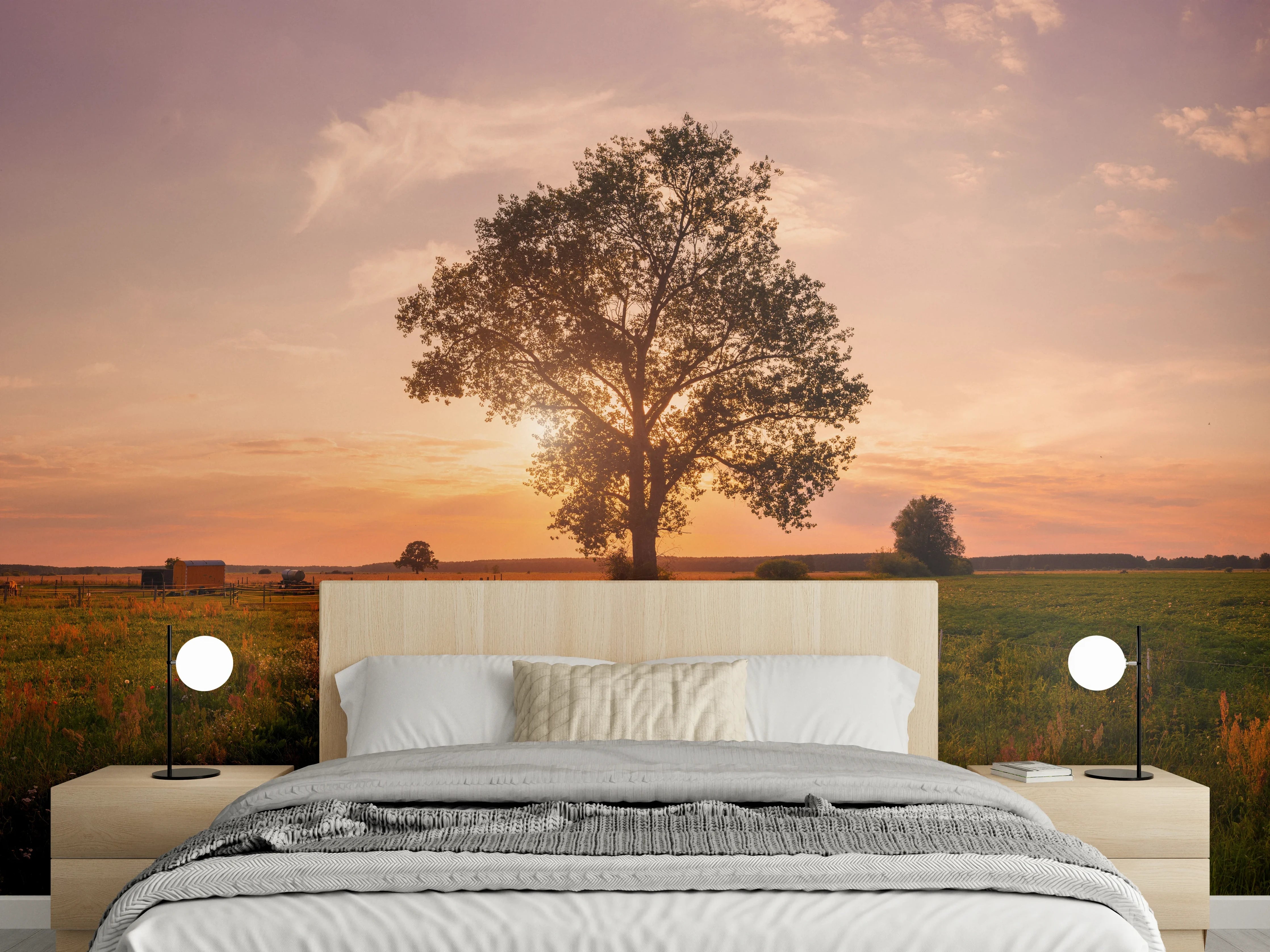 Wandverkleidung Schlafzimmer - Panorama Landleben Feldweg