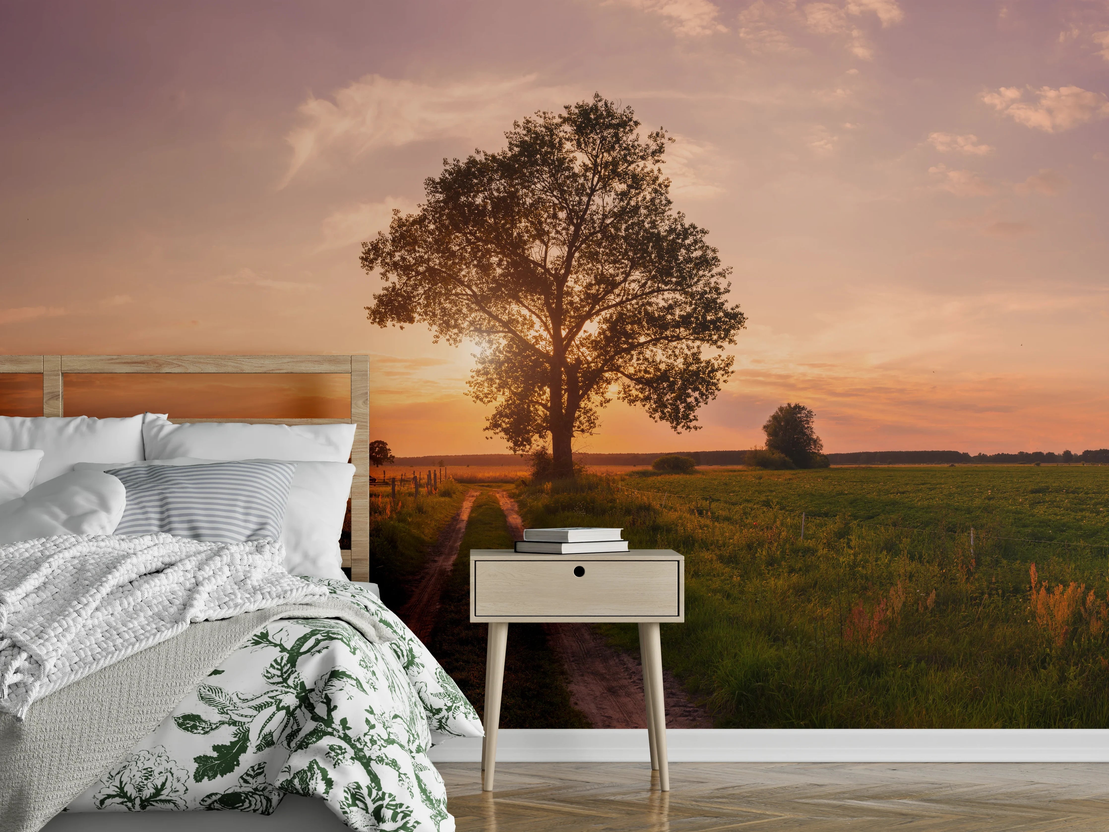 Wandverkleidung Schlafzimmer - Panorama Landleben Feldweg